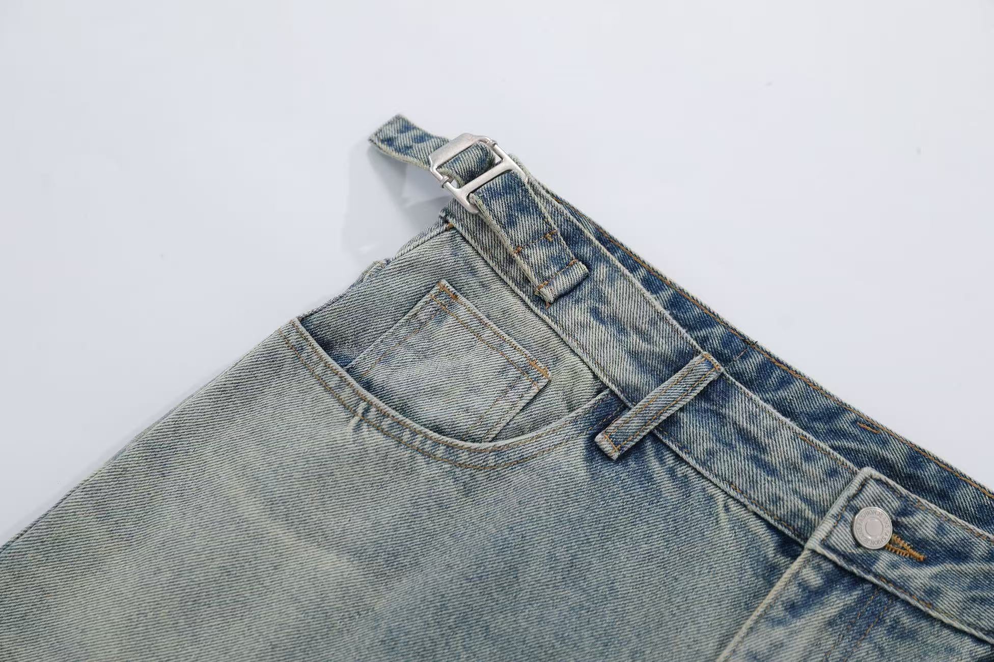 Washed Rhinestone Wide-Leg Denim Jorts