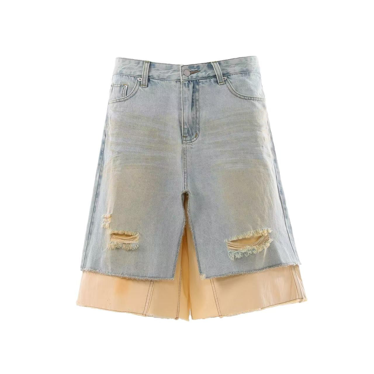 Vintage Washed Double-Layer Wide-Leg Jorts
