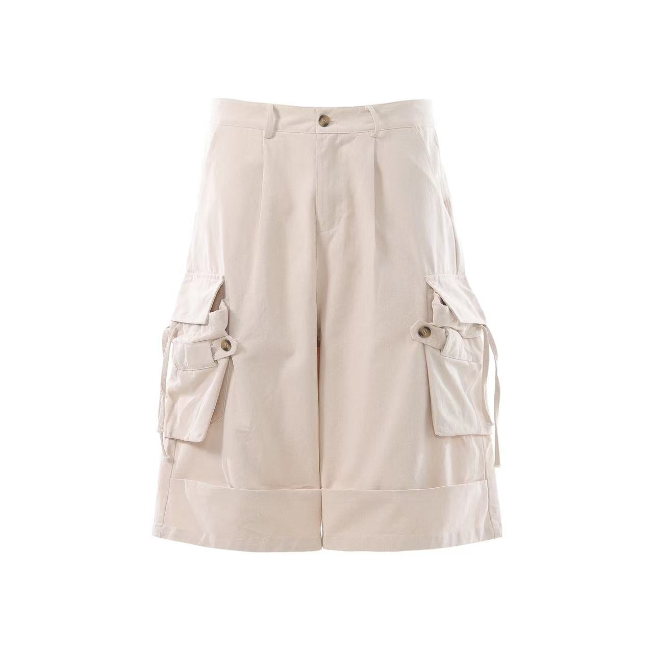 Cuffed Multi-Pocket Drawstring Cargo Jorts