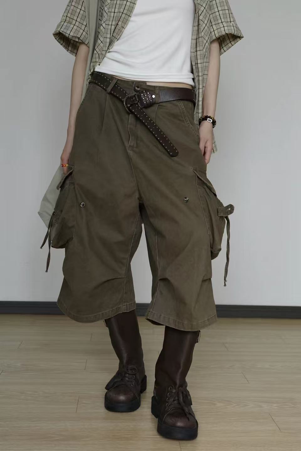 Cuffed Multi-Pocket Drawstring Cargo Jorts