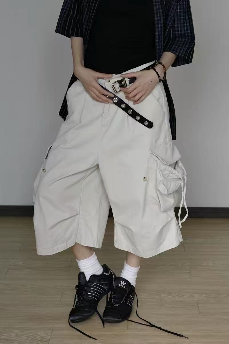 Cuffed Multi-Pocket Drawstring Cargo Jorts