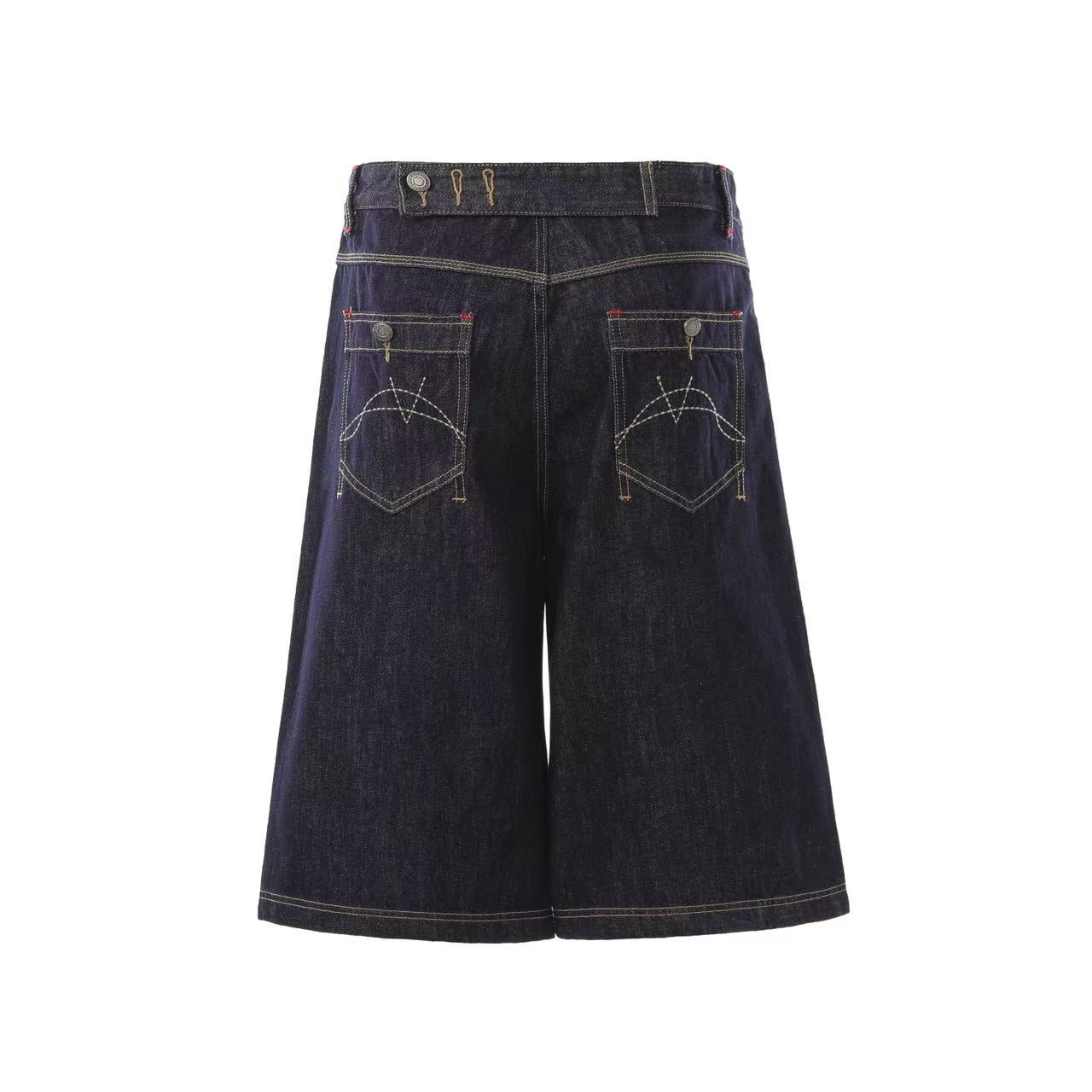 Contrast Stitching Wide-Leg Denim Jorts