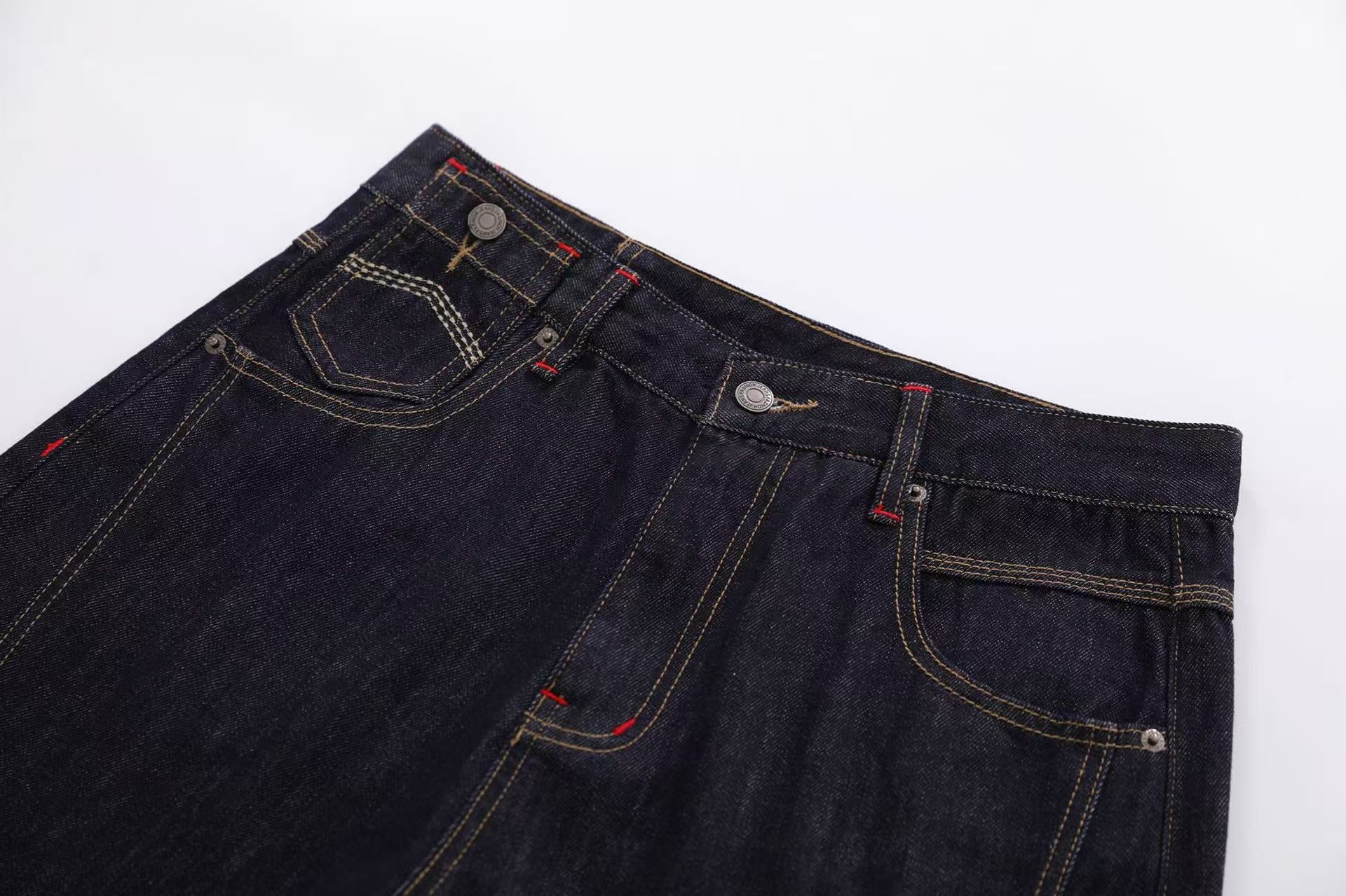 Contrast Stitching Wide-Leg Denim Jorts