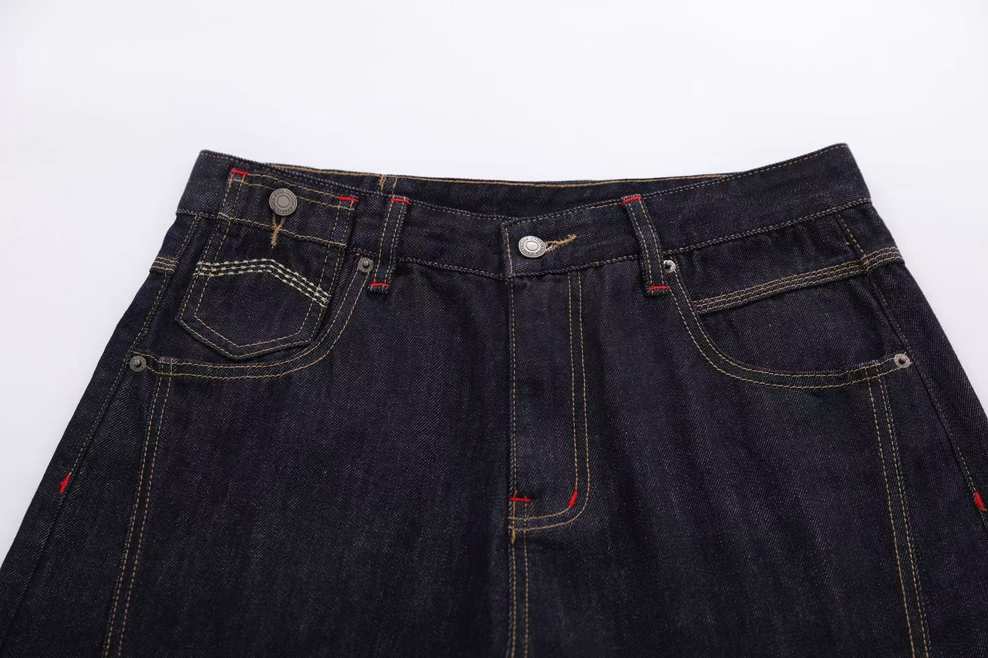 Contrast Stitching Wide-Leg Denim Jorts