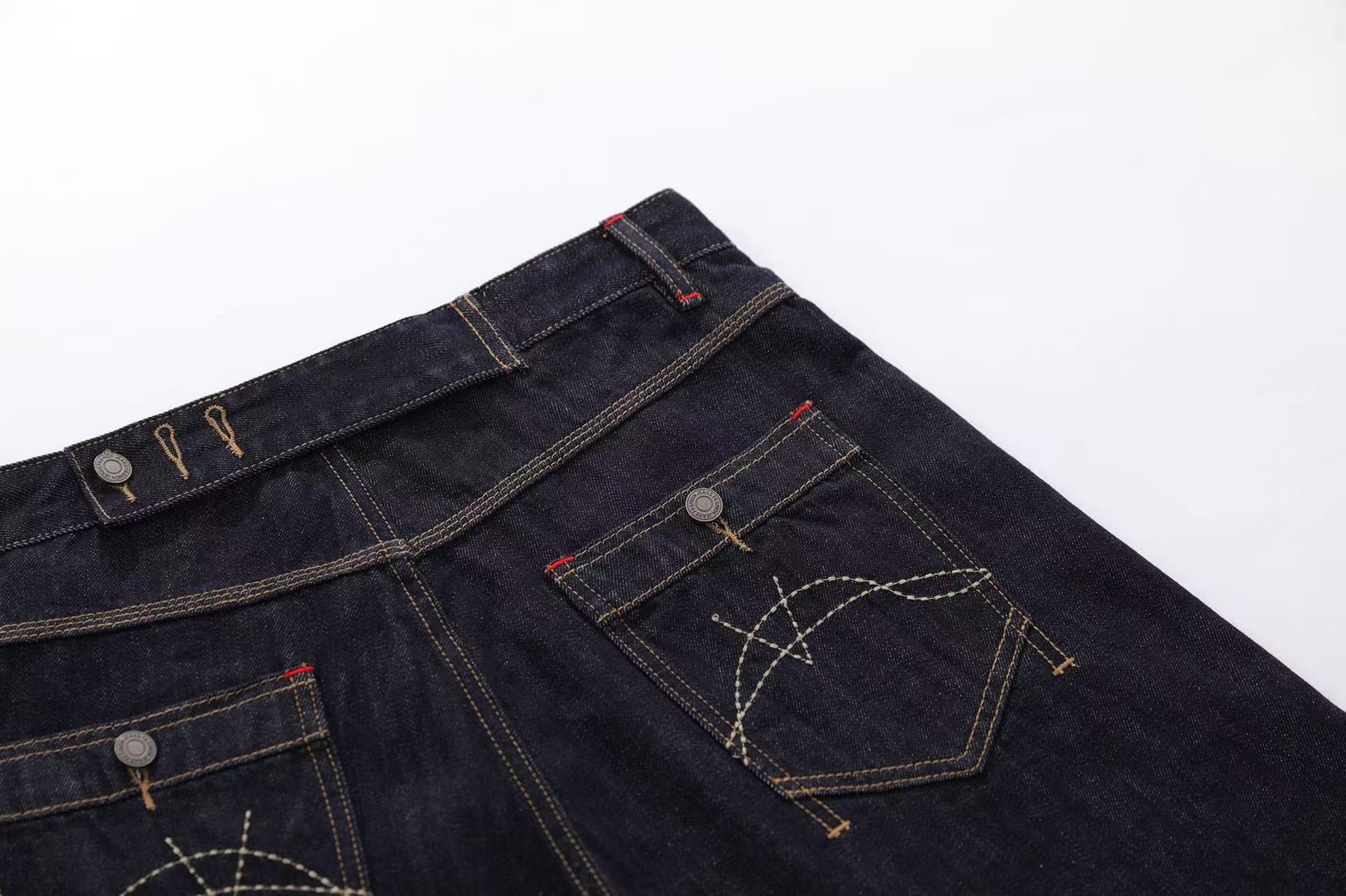 Contrast Stitching Wide-Leg Denim Jorts