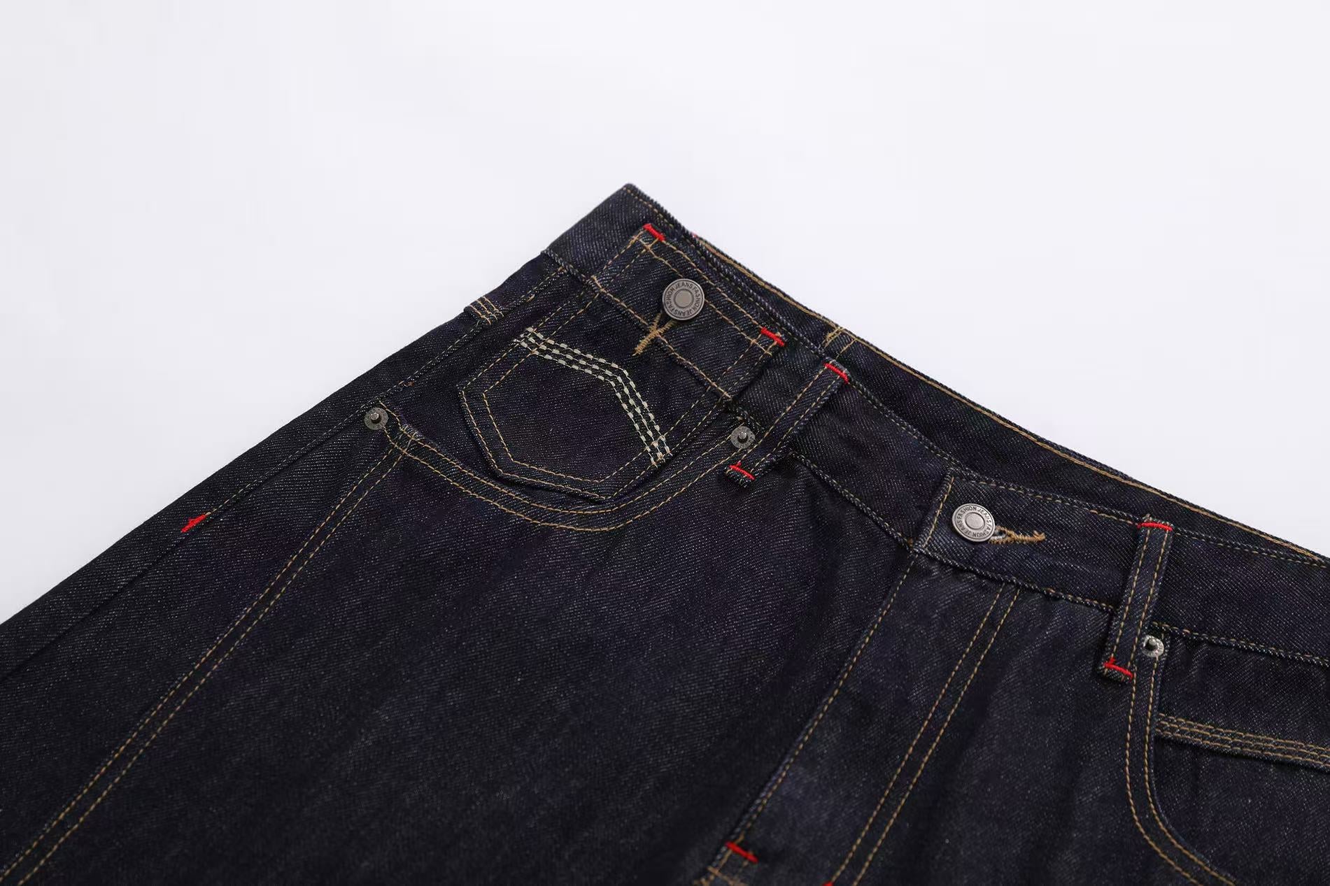 Contrast Stitching Wide-Leg Denim Jorts