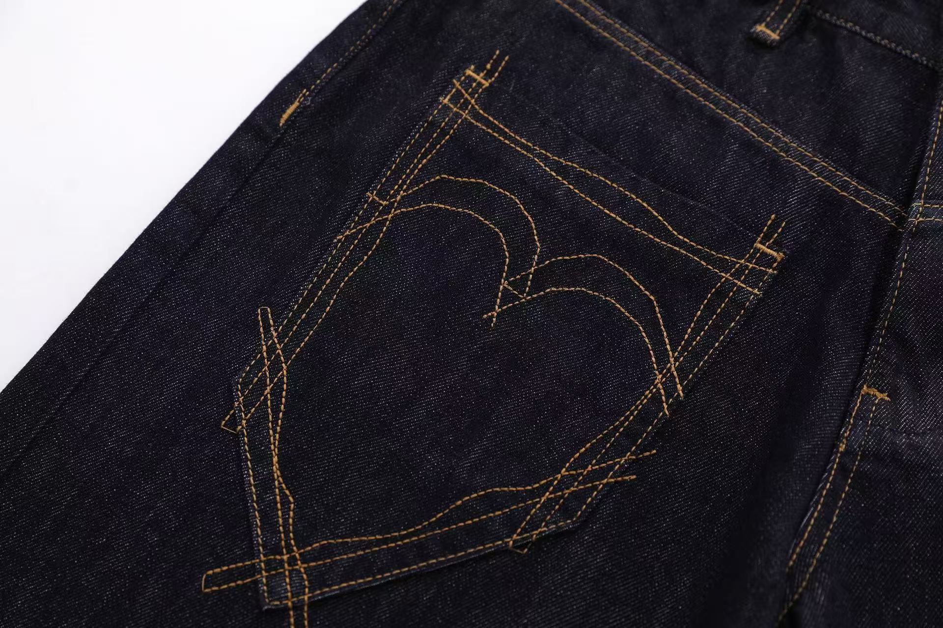 Heart Stitching Wide-Leg Denim Jorts