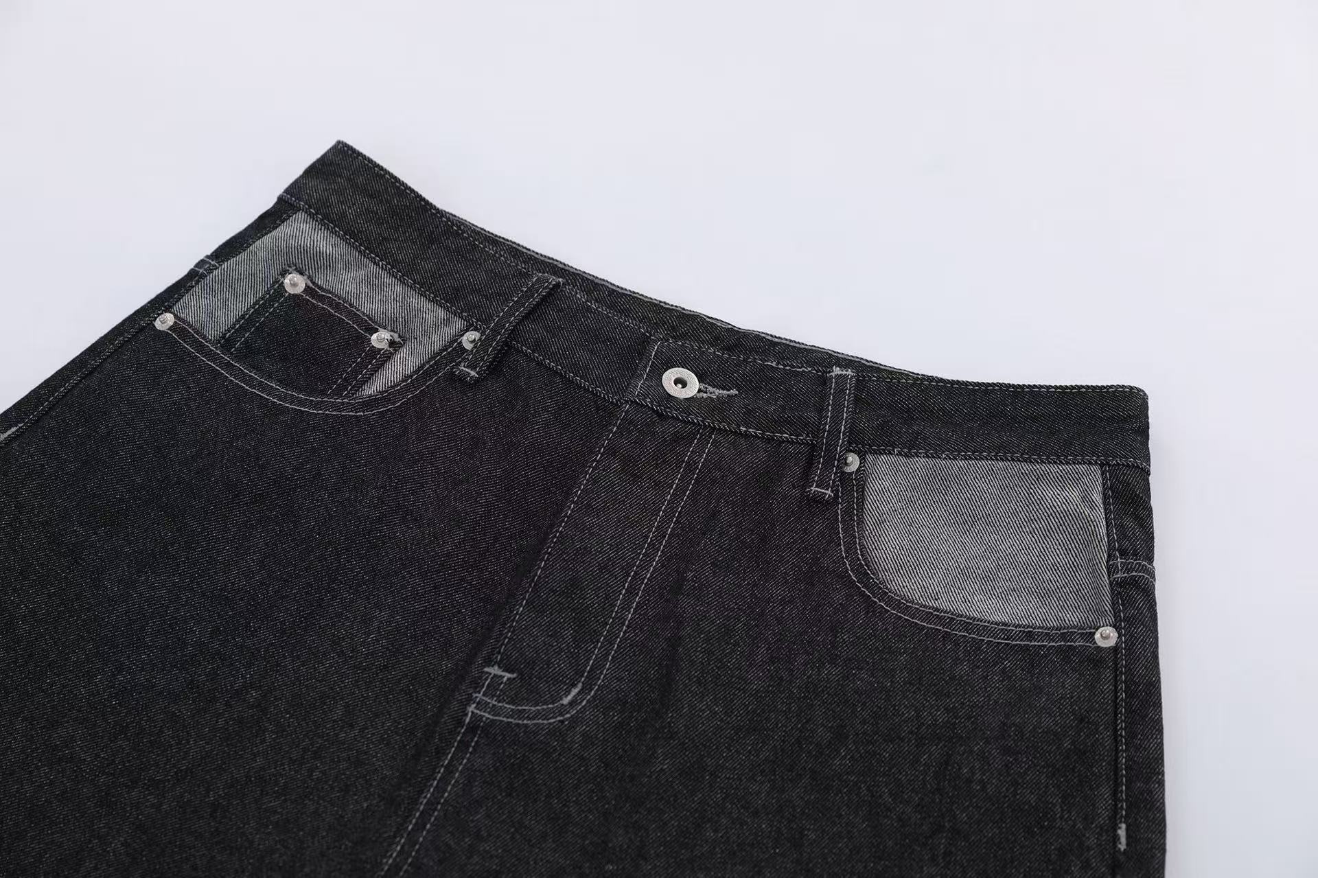 Contrast Pocket Panels Wide-Leg Denim Jorts