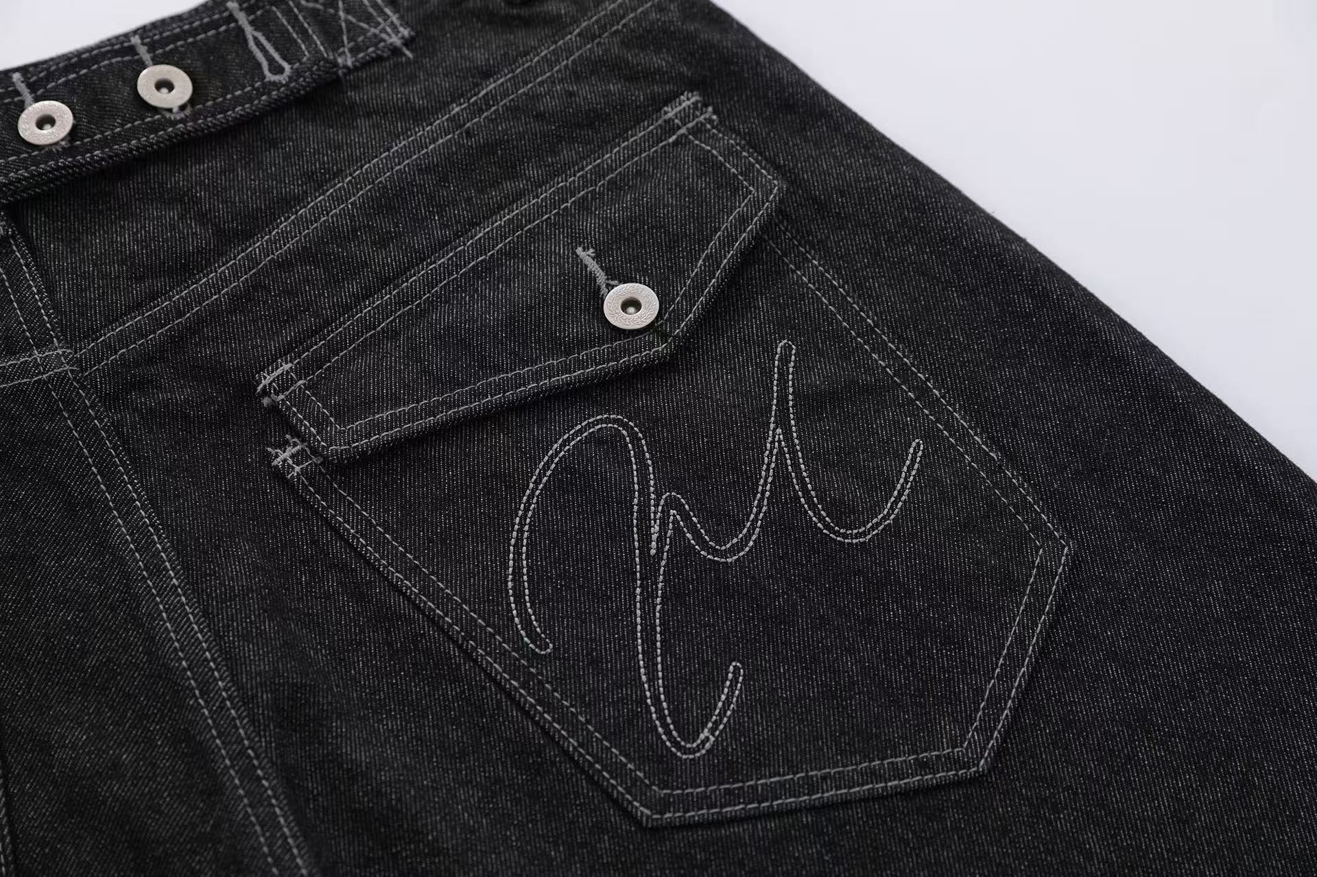 Contrast Pocket Panels Wide-Leg Denim Jorts