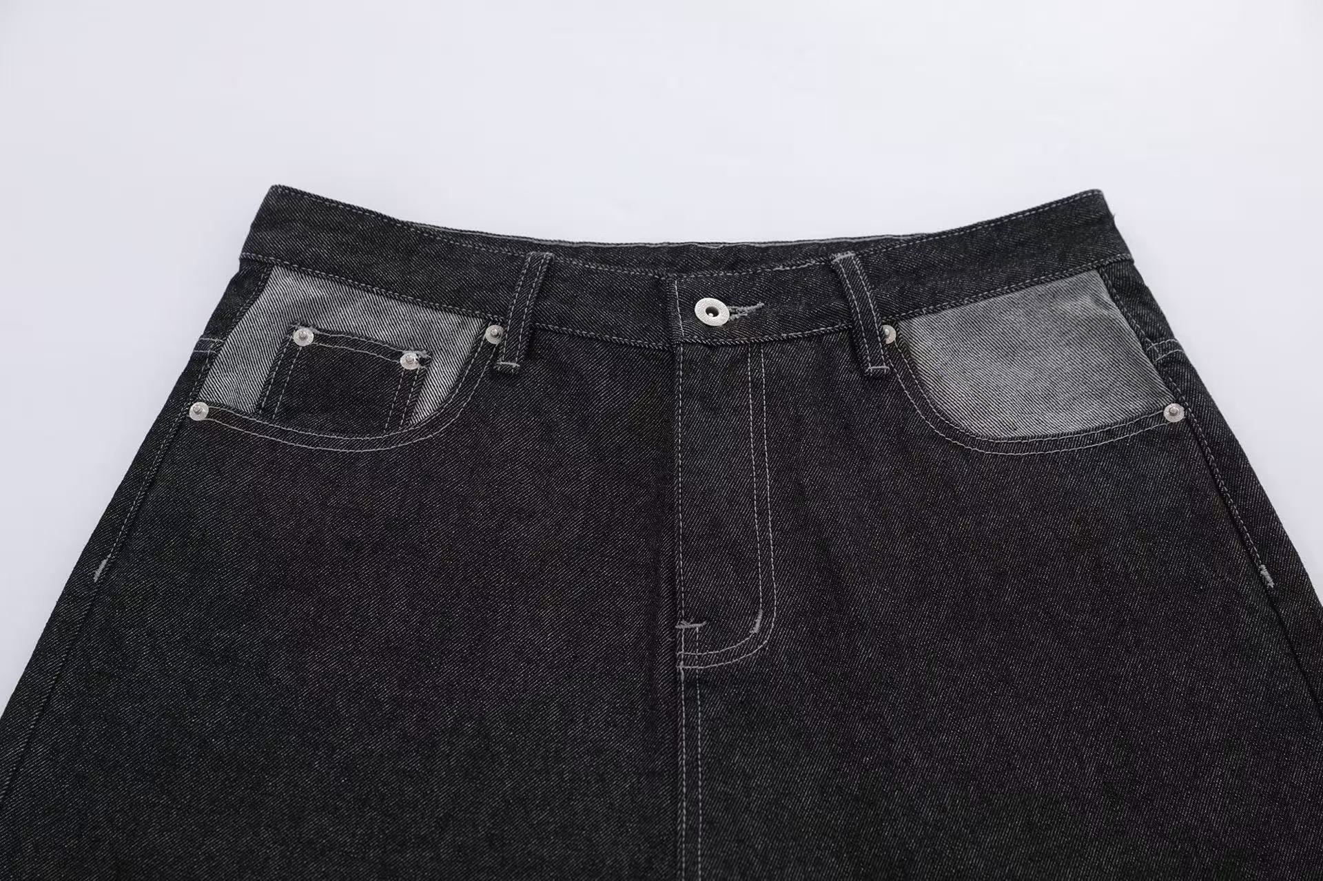 Contrast Pocket Panels Wide-Leg Denim Jorts