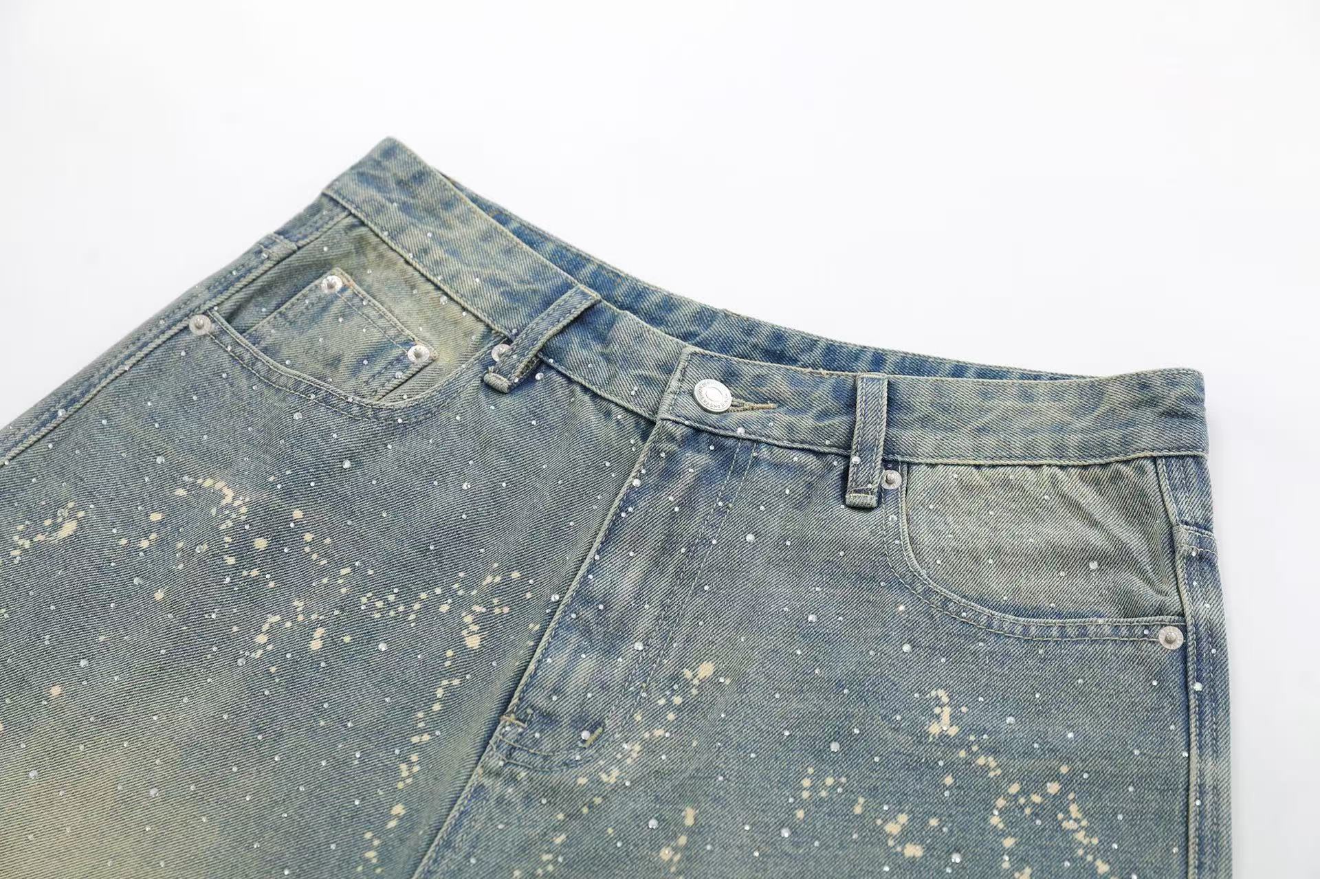 Streetwear Splatter Wash Wide-Leg Denim Jorts