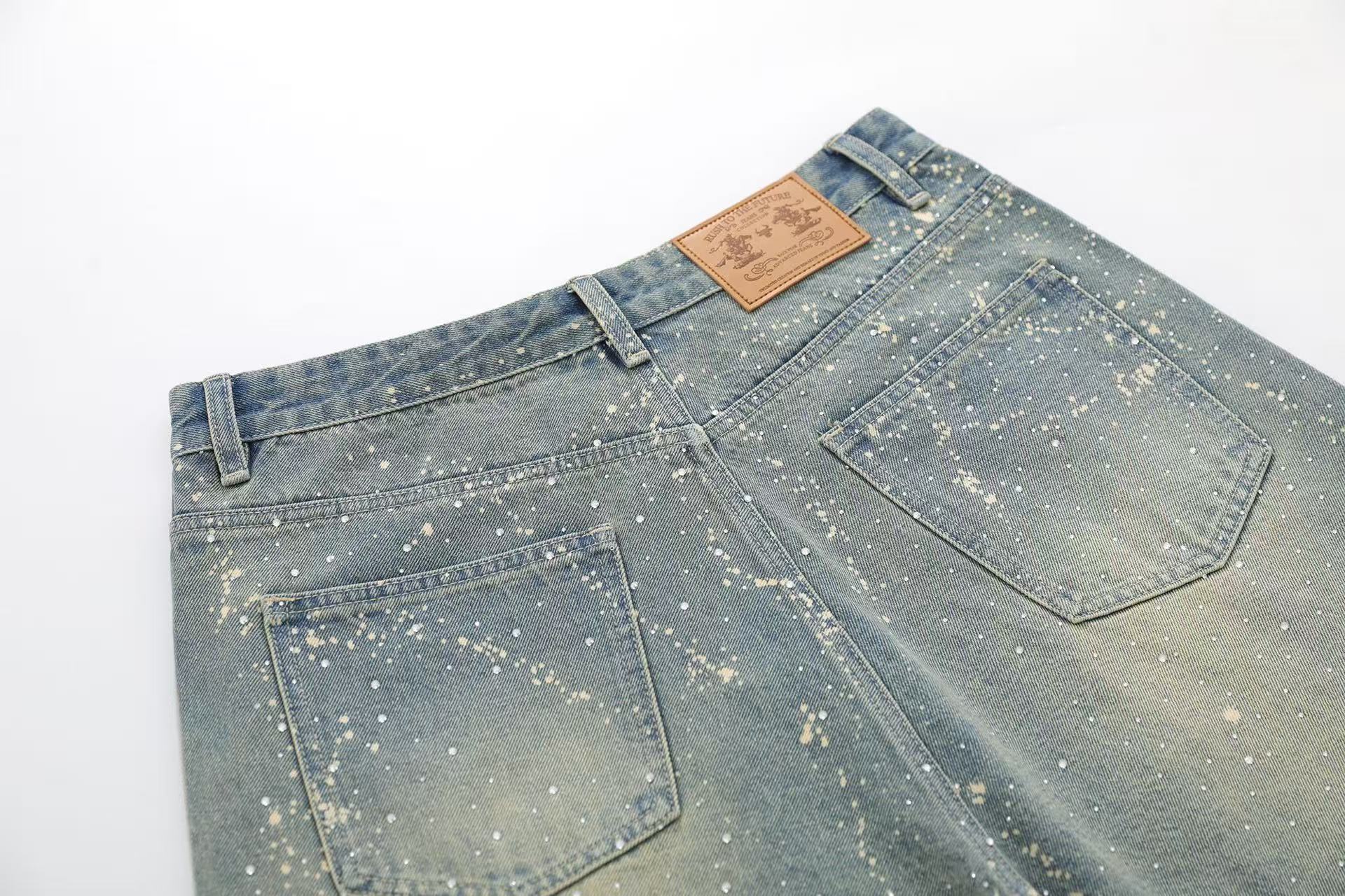 Streetwear Splatter Wash Wide-Leg Denim Jorts