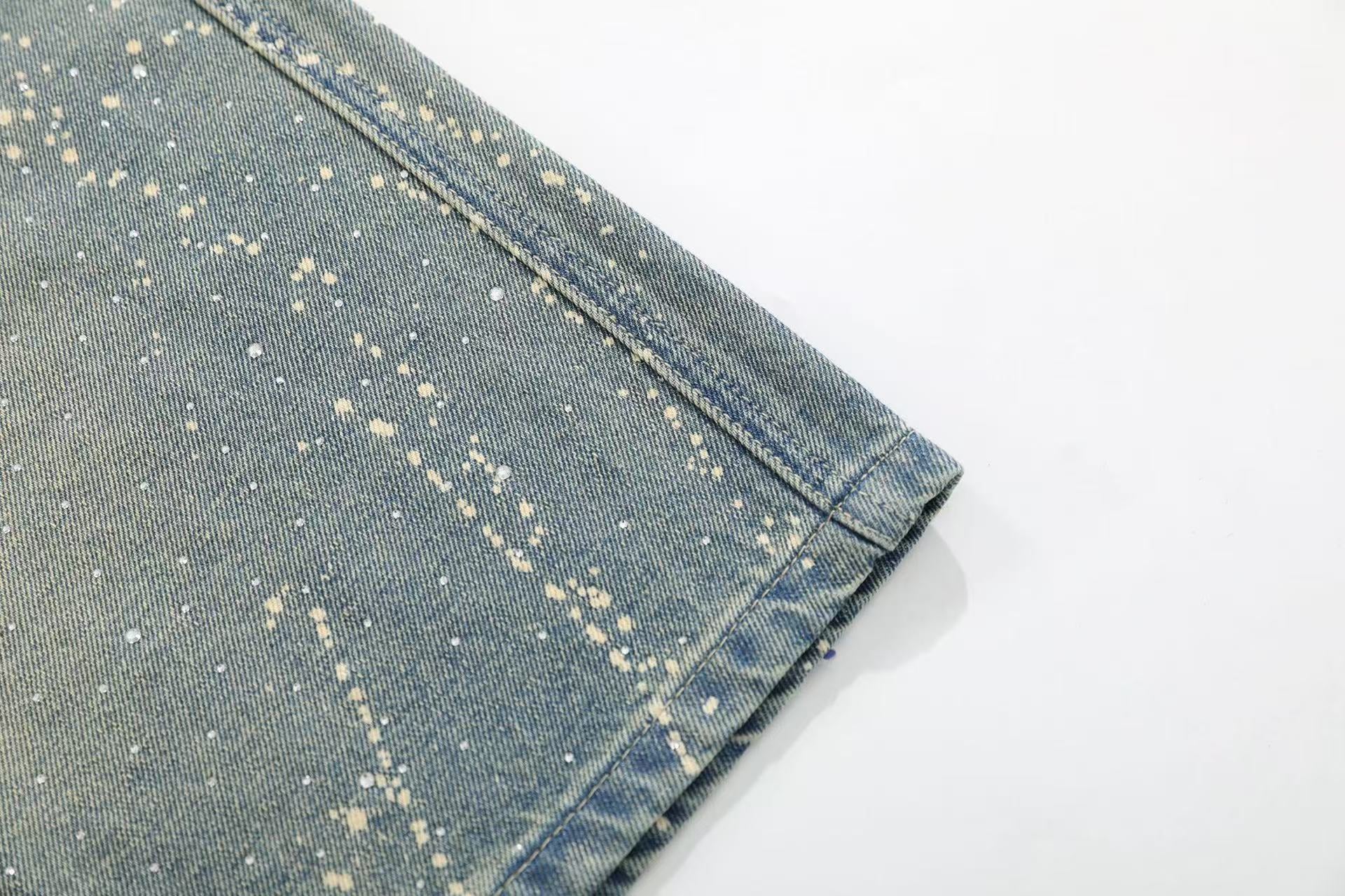 Streetwear Splatter Wash Wide-Leg Denim Jorts