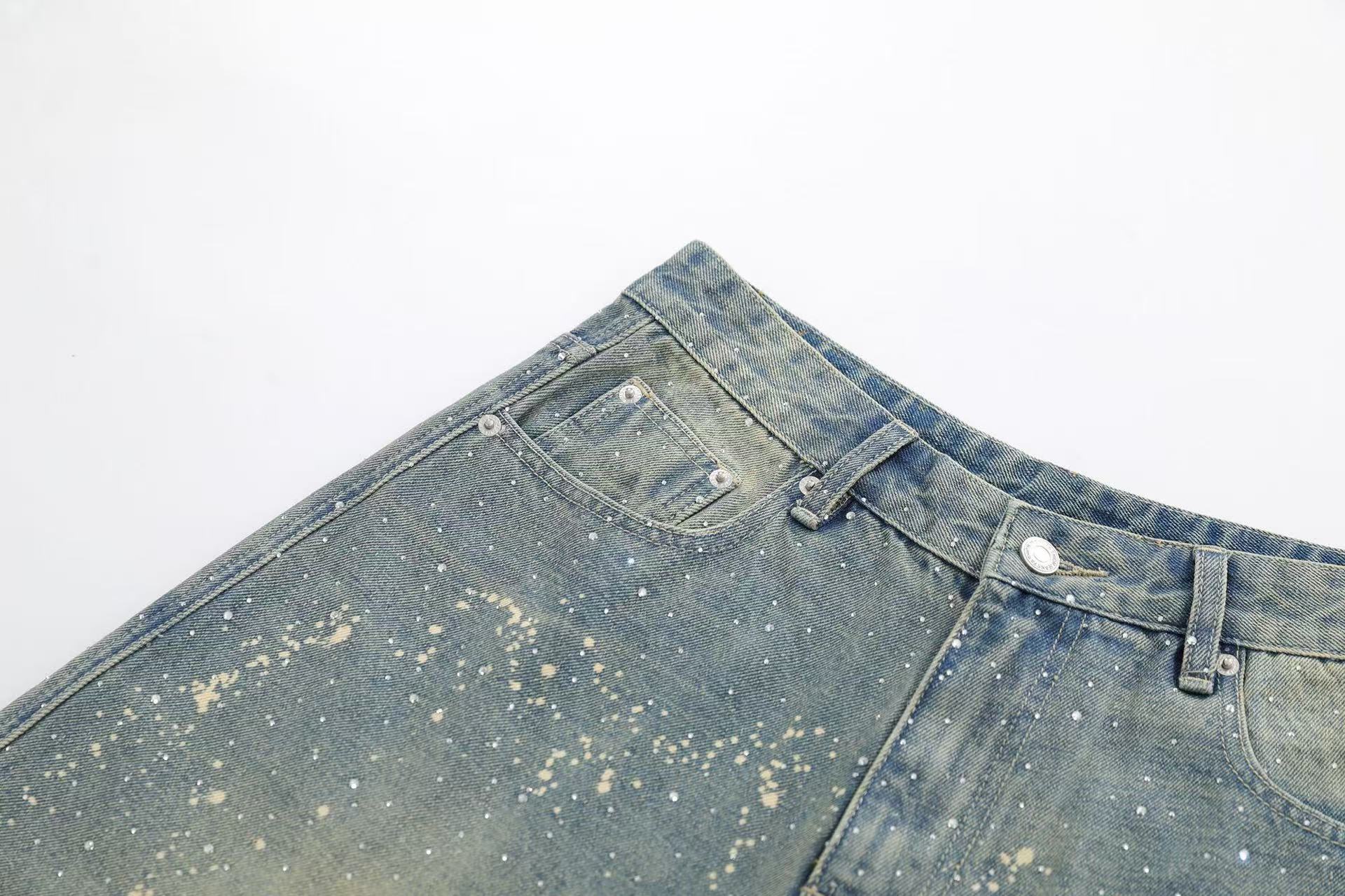 Streetwear Splatter Wash Wide-Leg Denim Jorts