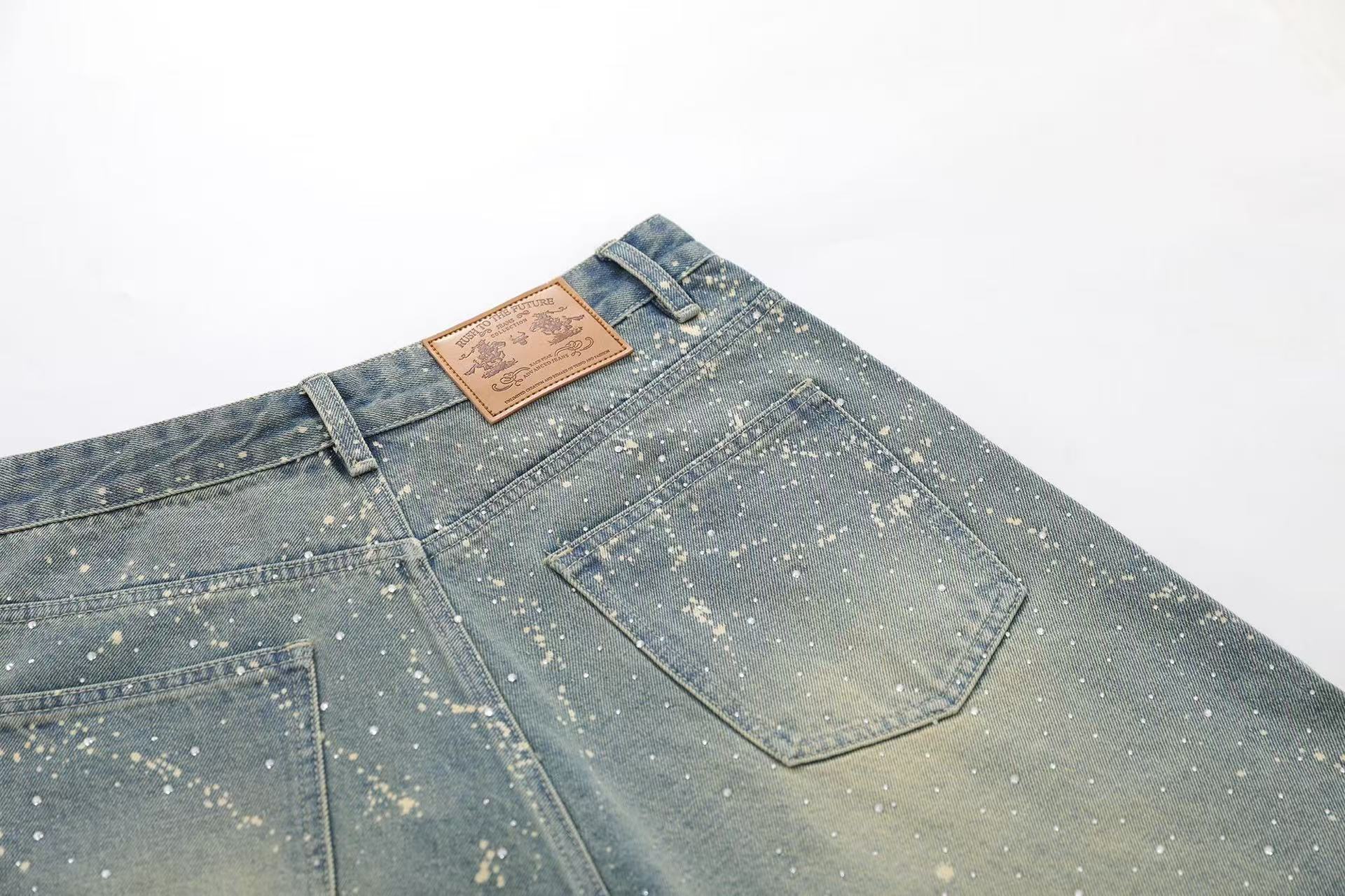 Streetwear Splatter Wash Wide-Leg Denim Jorts