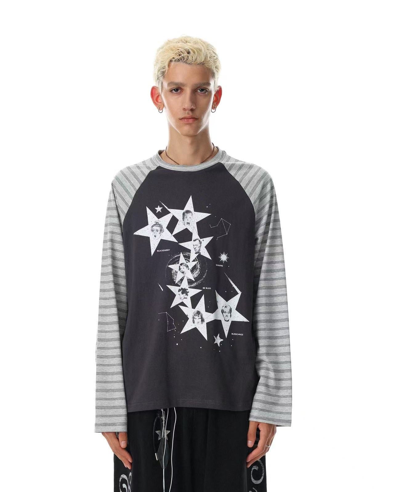 Distressed Star Faces Raglan Long Sleeve