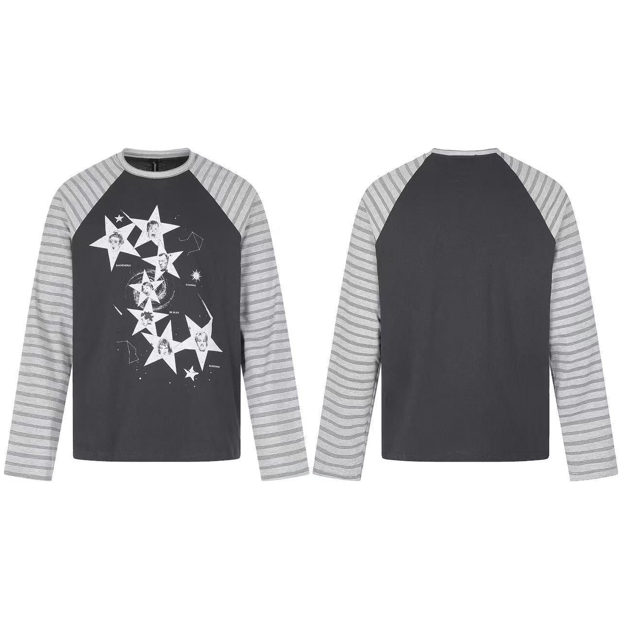 Distressed Star Faces Raglan Long Sleeve