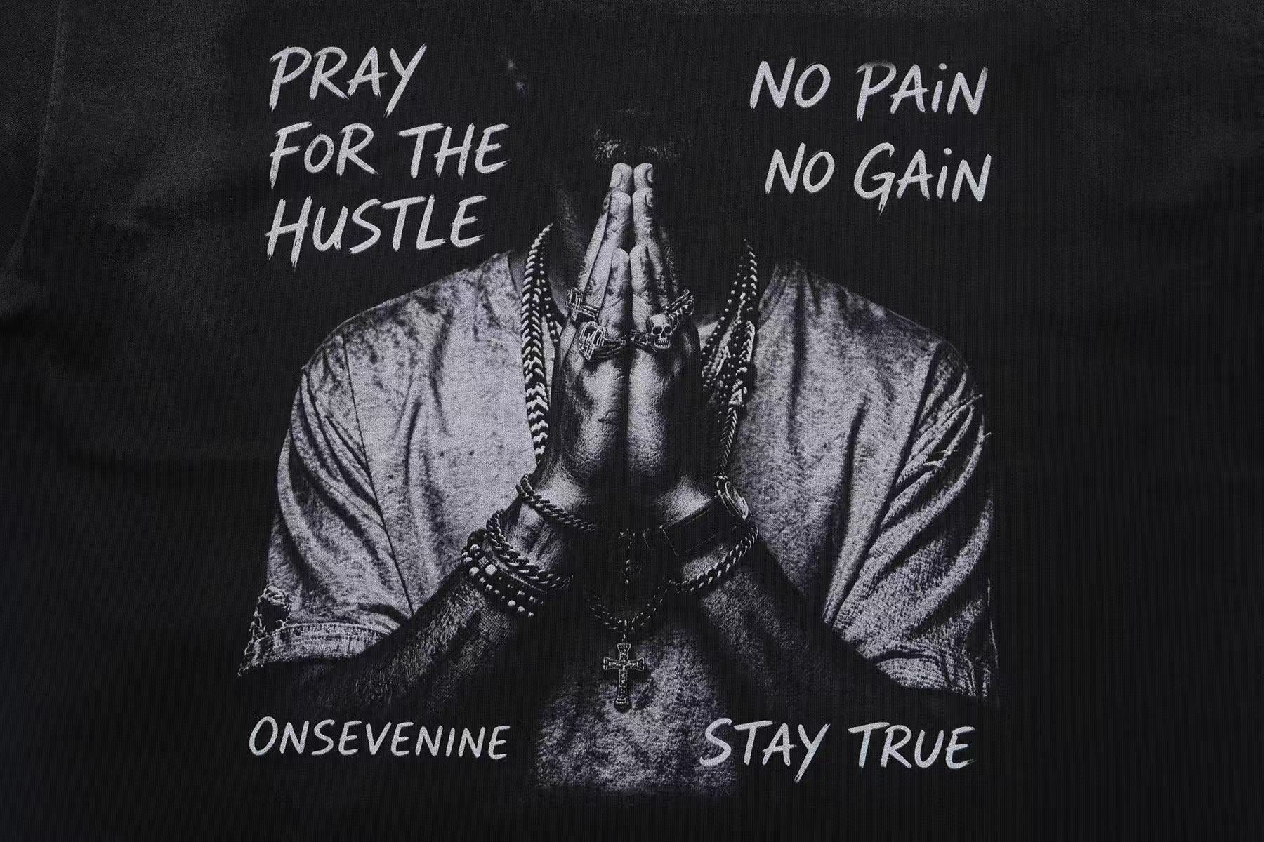 Streetwear Pray Hands Print T-Shirt