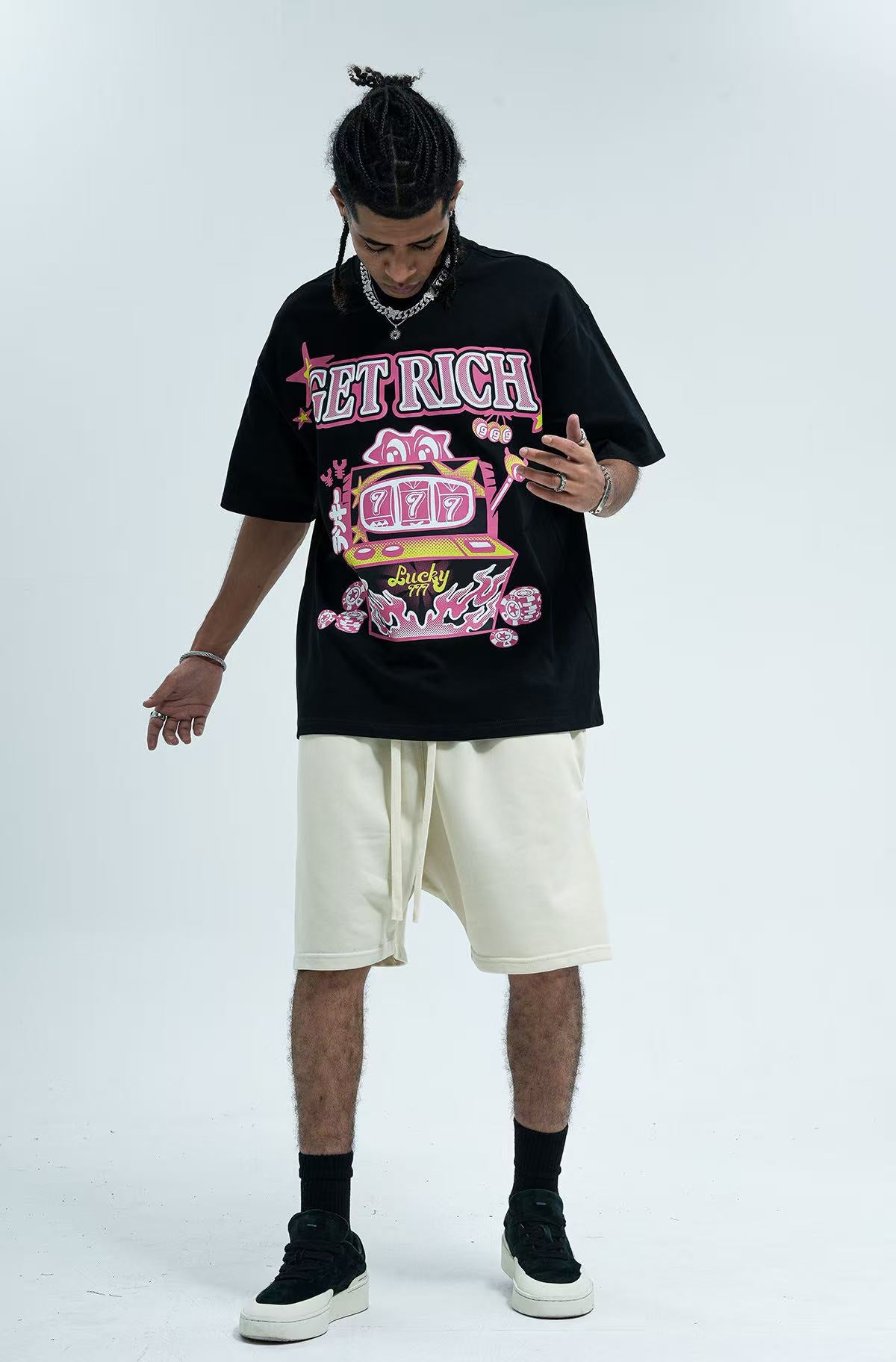 Streetwear " Rich" Text Print T-Shirt