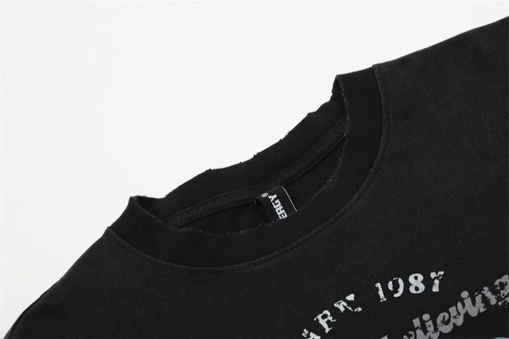 Streetwear Distressed Vintage Text Print T-Shirt