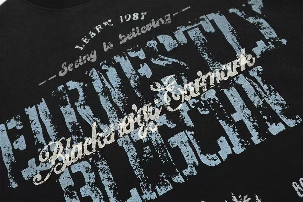 Streetwear Distressed Vintage Text Print T-Shirt