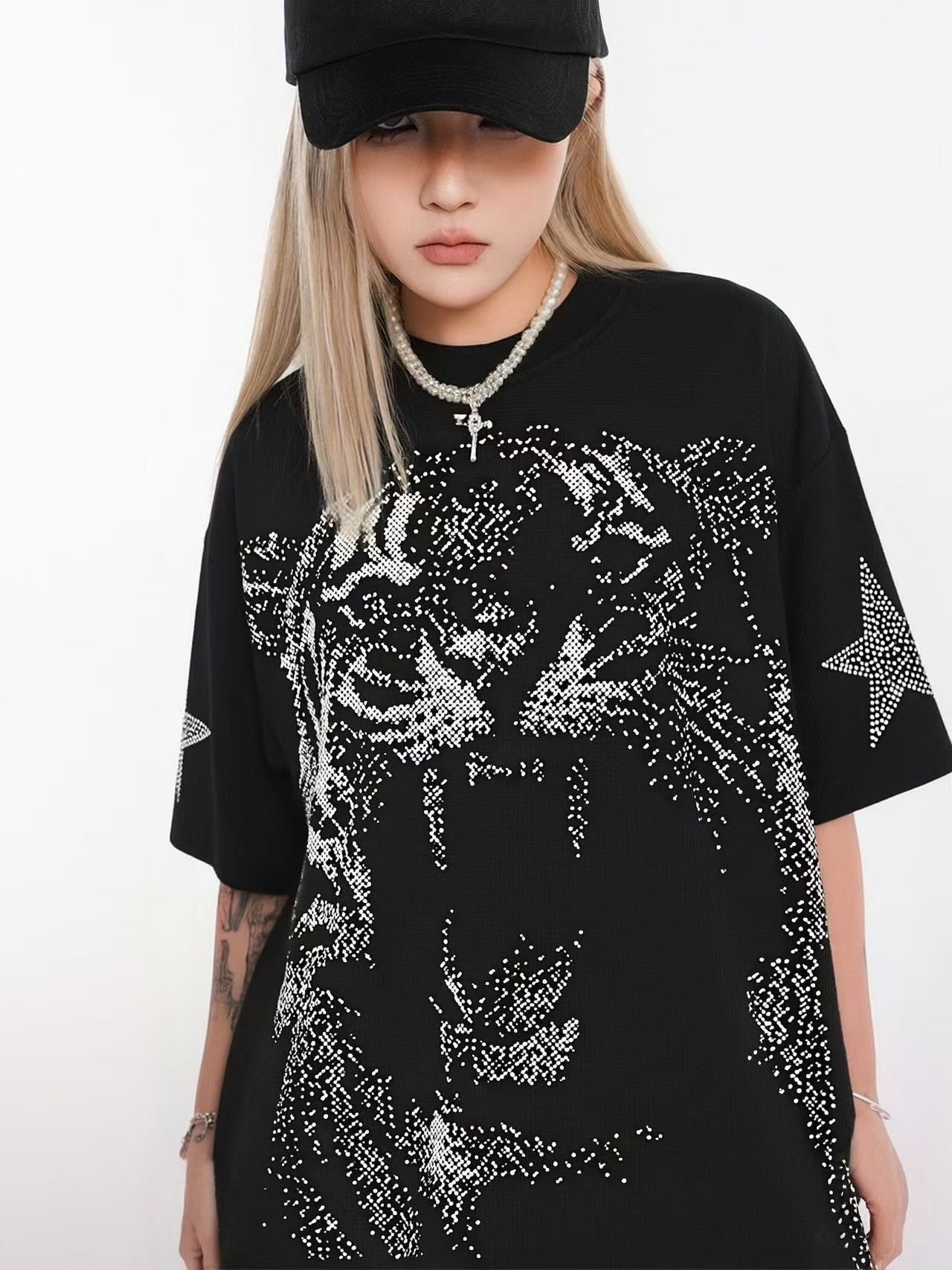 Streetwear Waffle Tiger Graphic Print T-Shirt