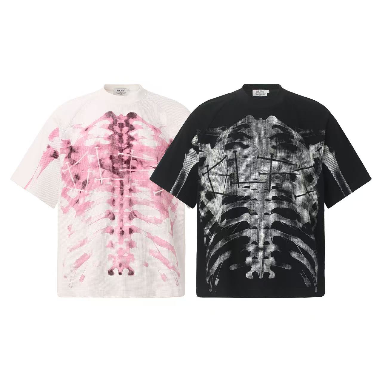 Streetwear Waffle Nail Through Skeleton Print T-Shirt