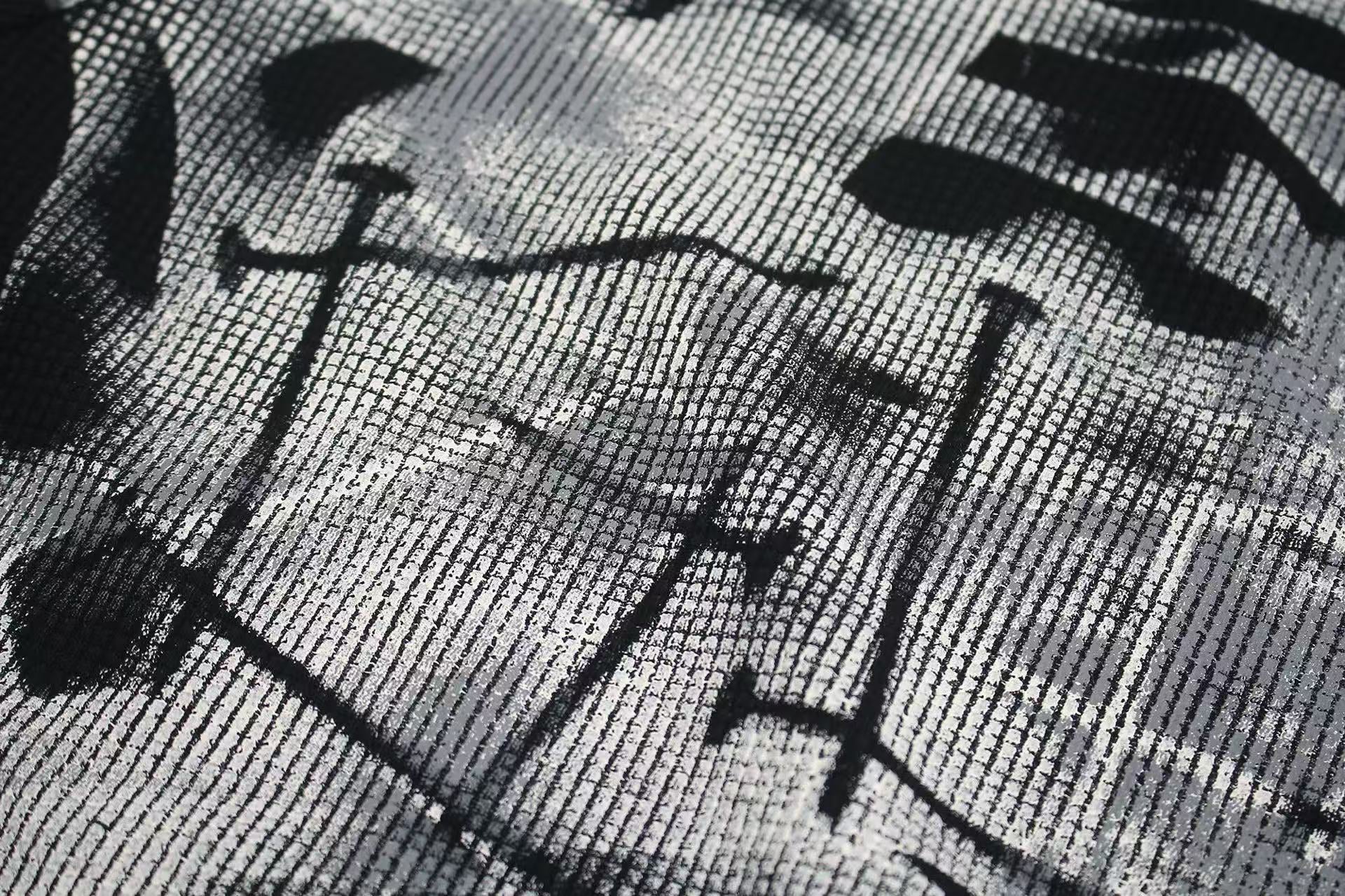 Streetwear Waffle Nail Through Skeleton Print T-Shirt