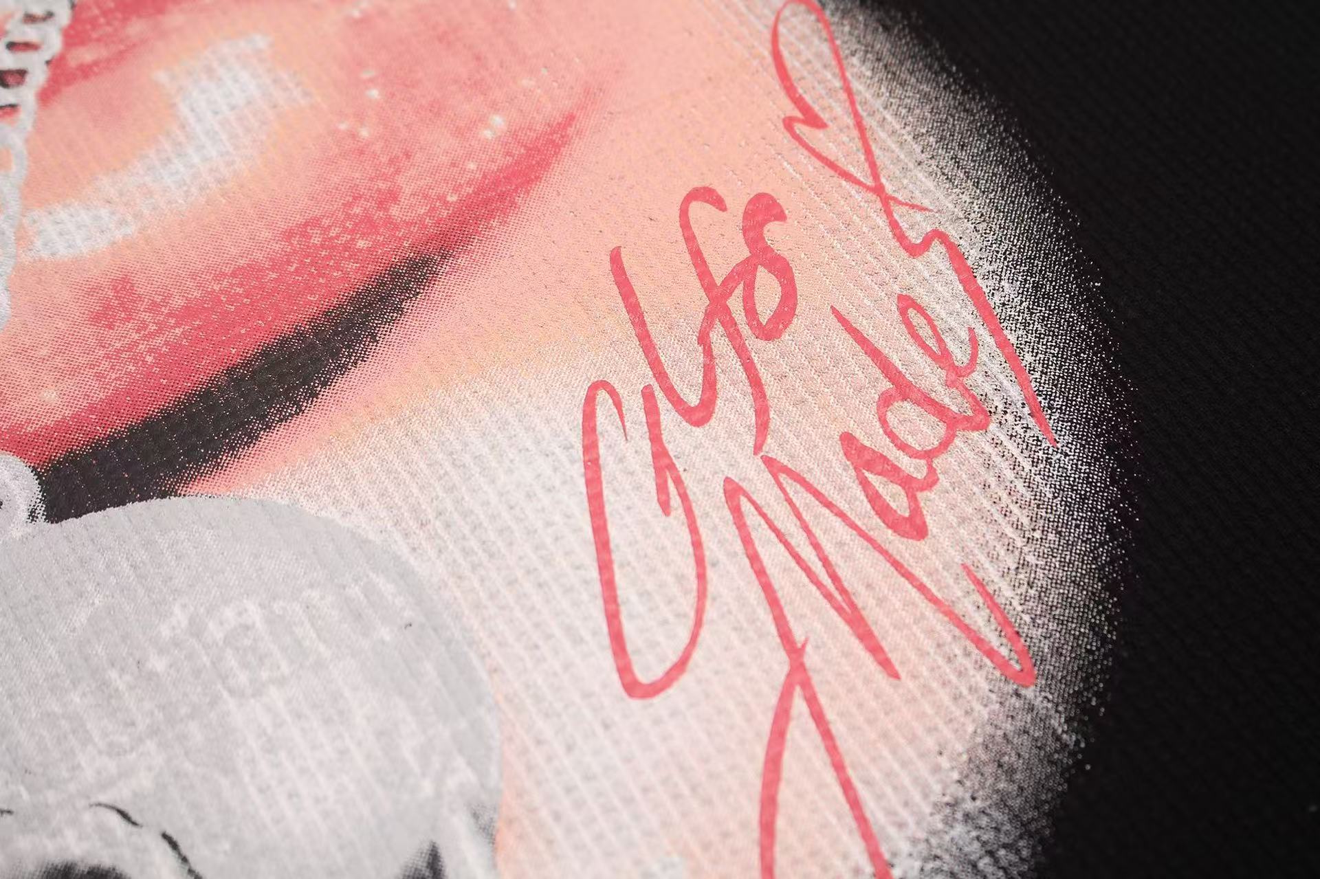 Streetwear Waffle Rivet Sexy Lips Print T-Shirt