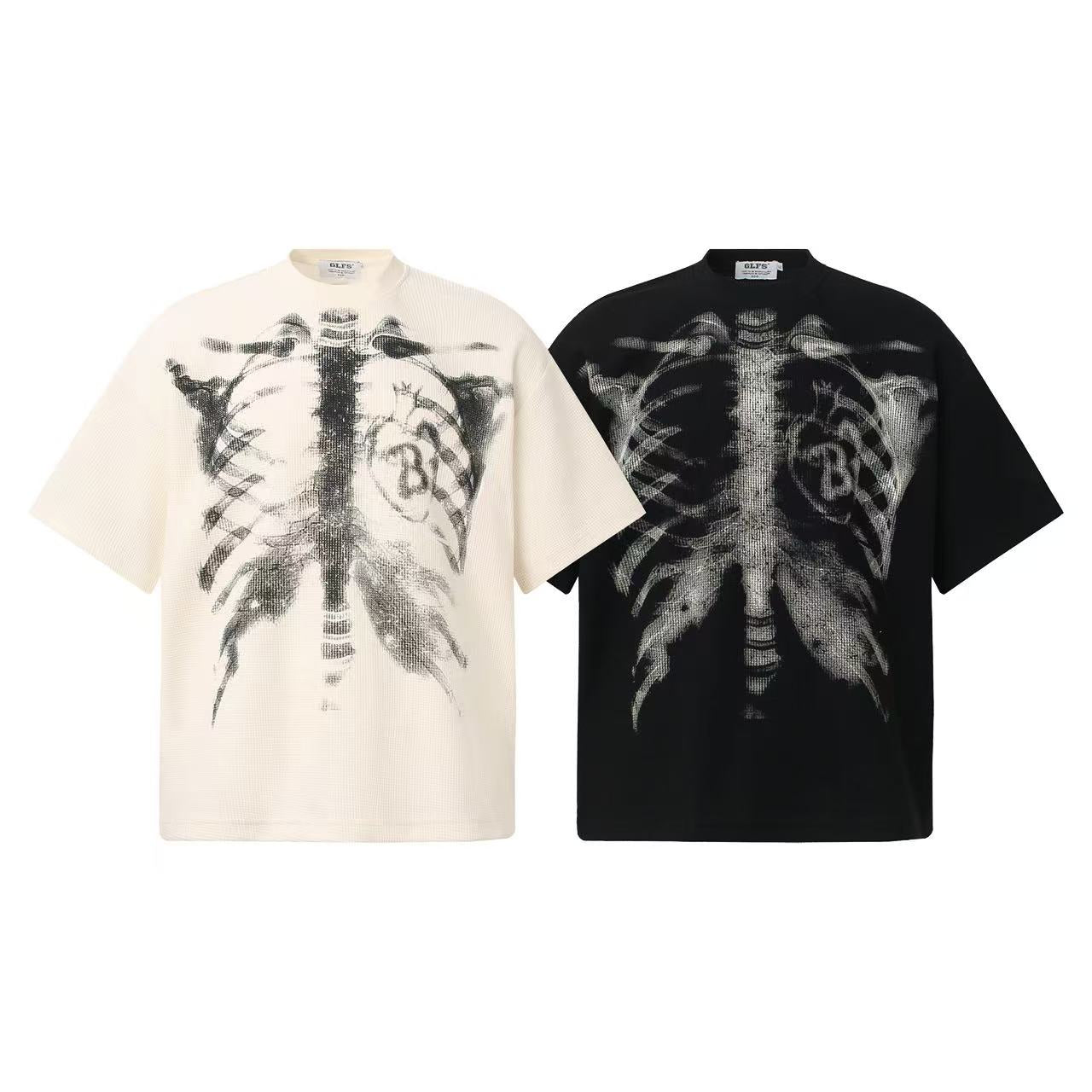 Streetwear Waffle Skeleton Print T-Shirt