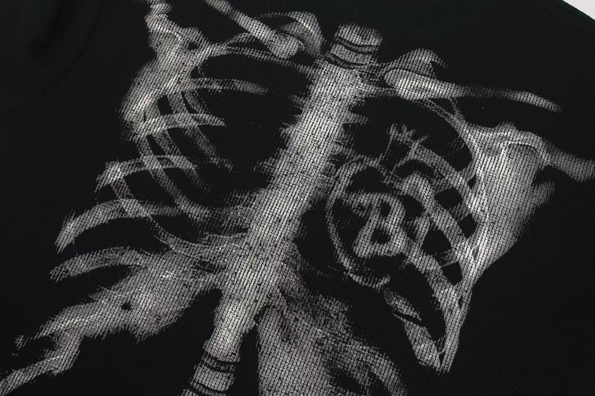 Streetwear Waffle Skeleton Print T-Shirt