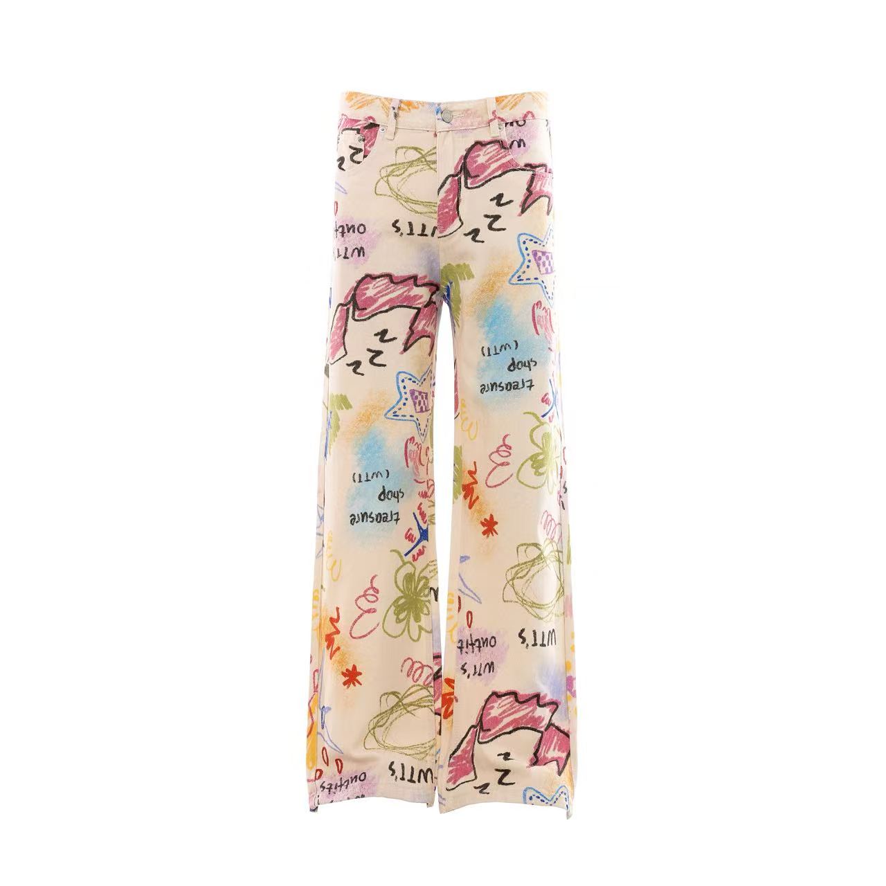 Graffiti Doodle Print Wide-Leg Cargo Pants