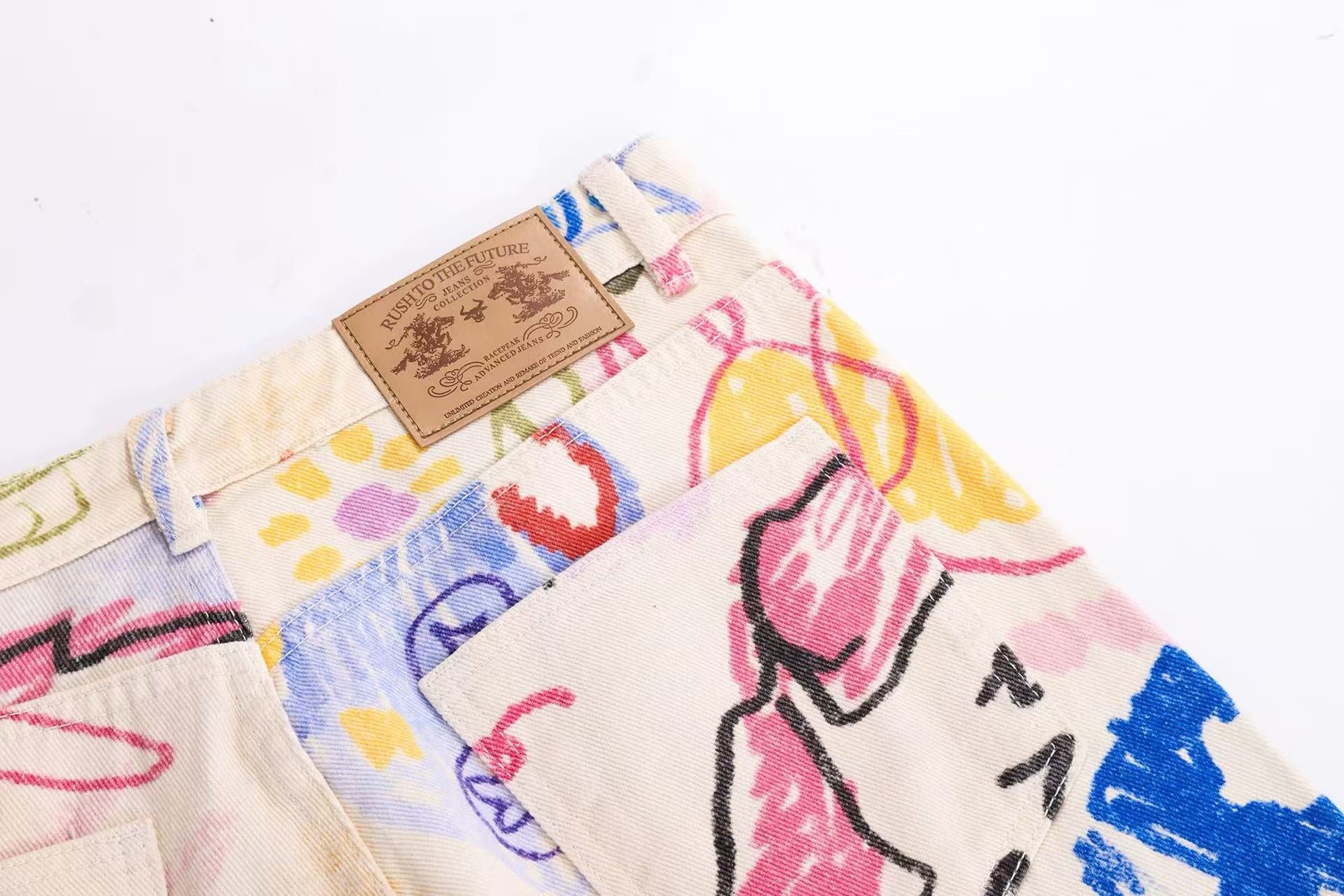 Graffiti Doodle Print Wide-Leg Cargo Pants