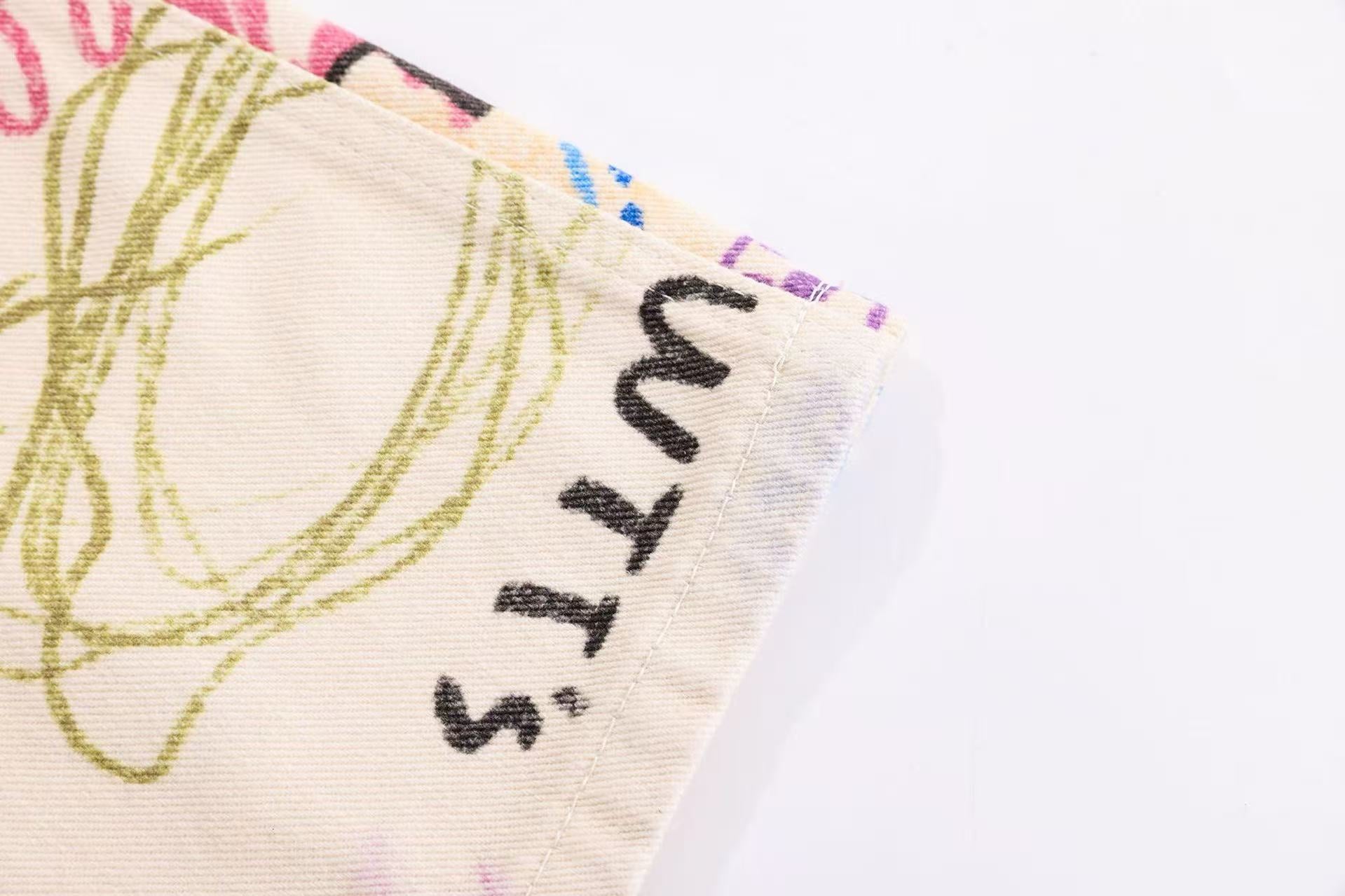 Graffiti Doodle Print Wide-Leg Cargo Pants