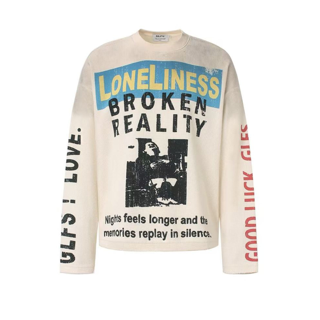 Streetwear Print Waffle Knit Long Sleeve