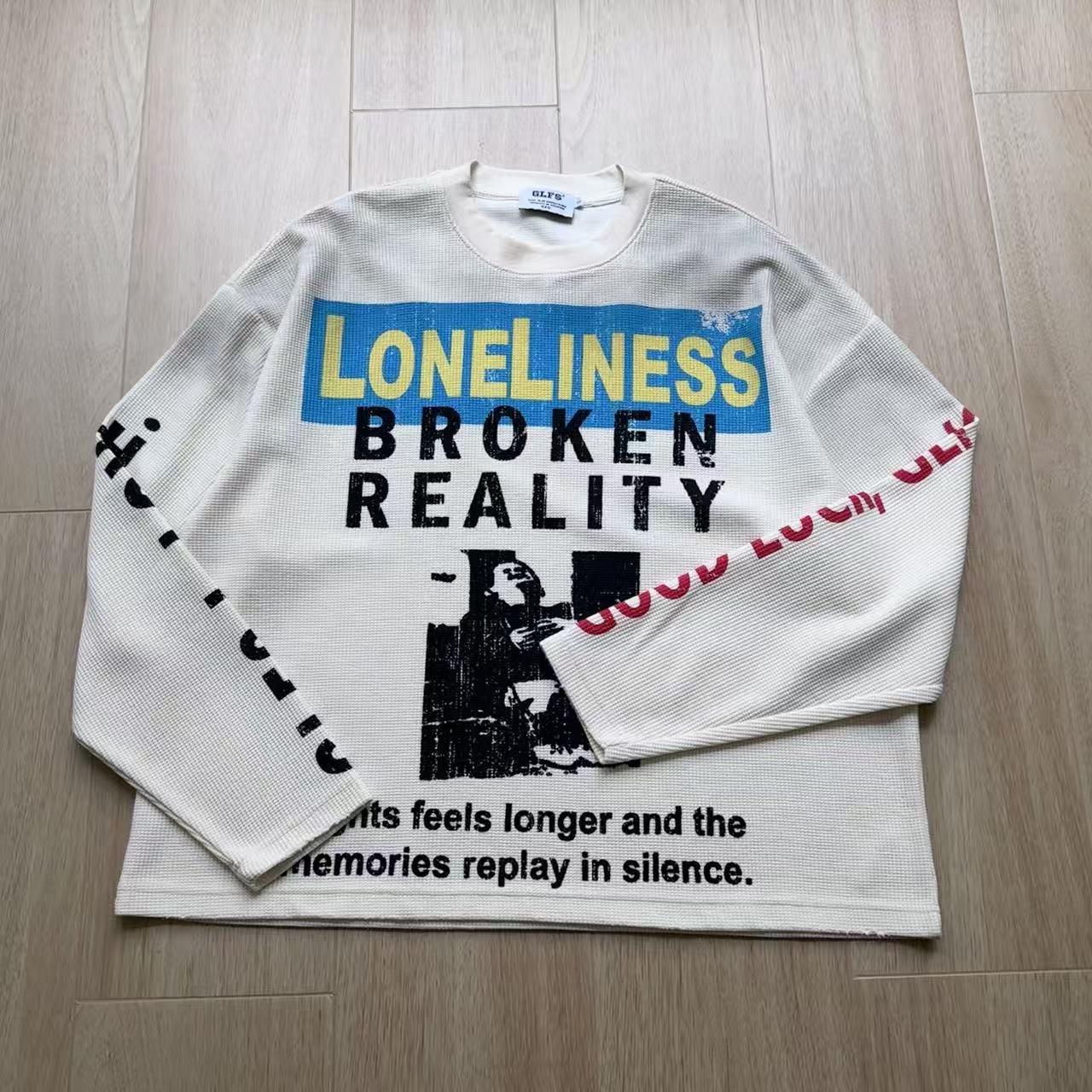 Streetwear Print Waffle Knit Long Sleeve