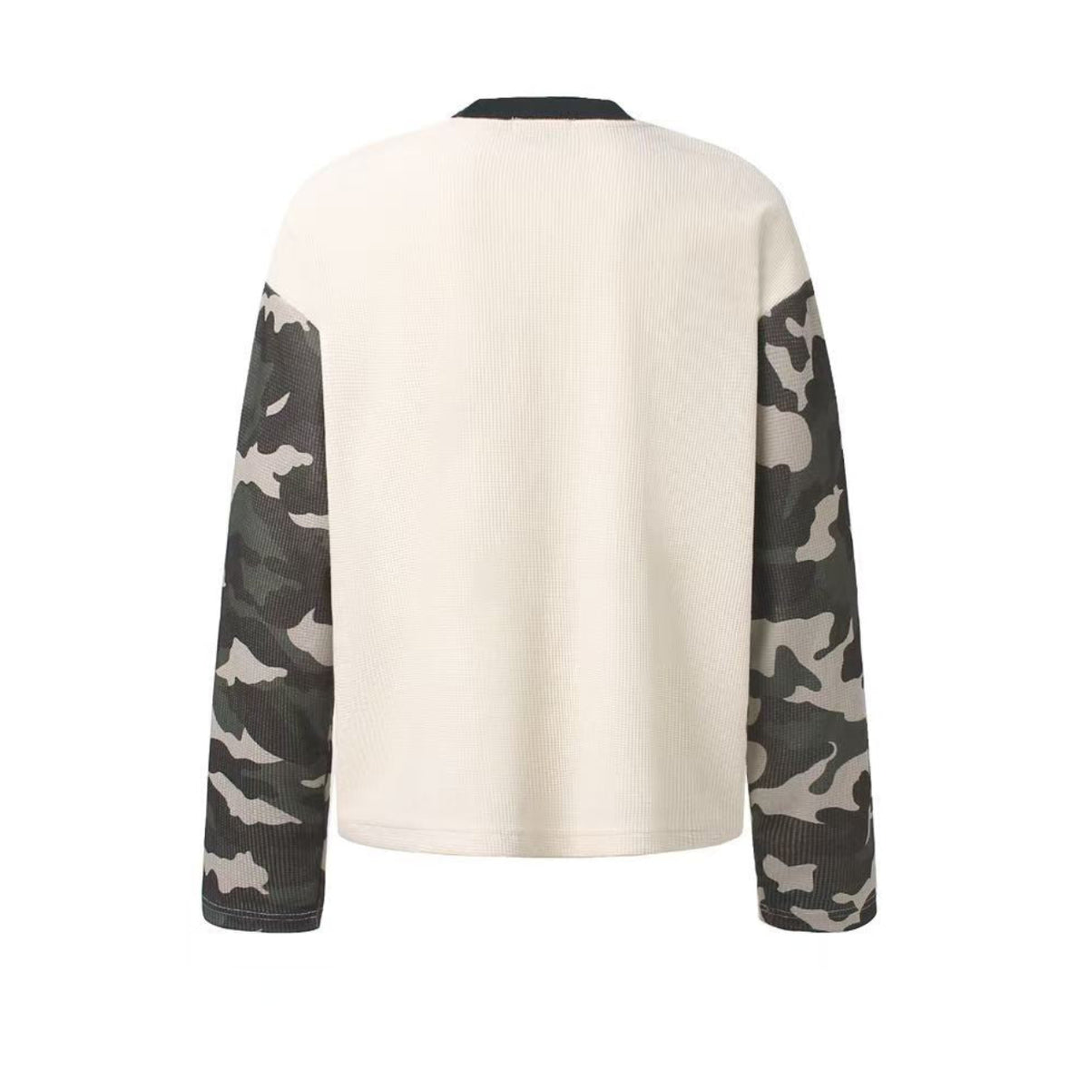 Camo Spliced Vintage Print Waffle Knit Long Sleeve