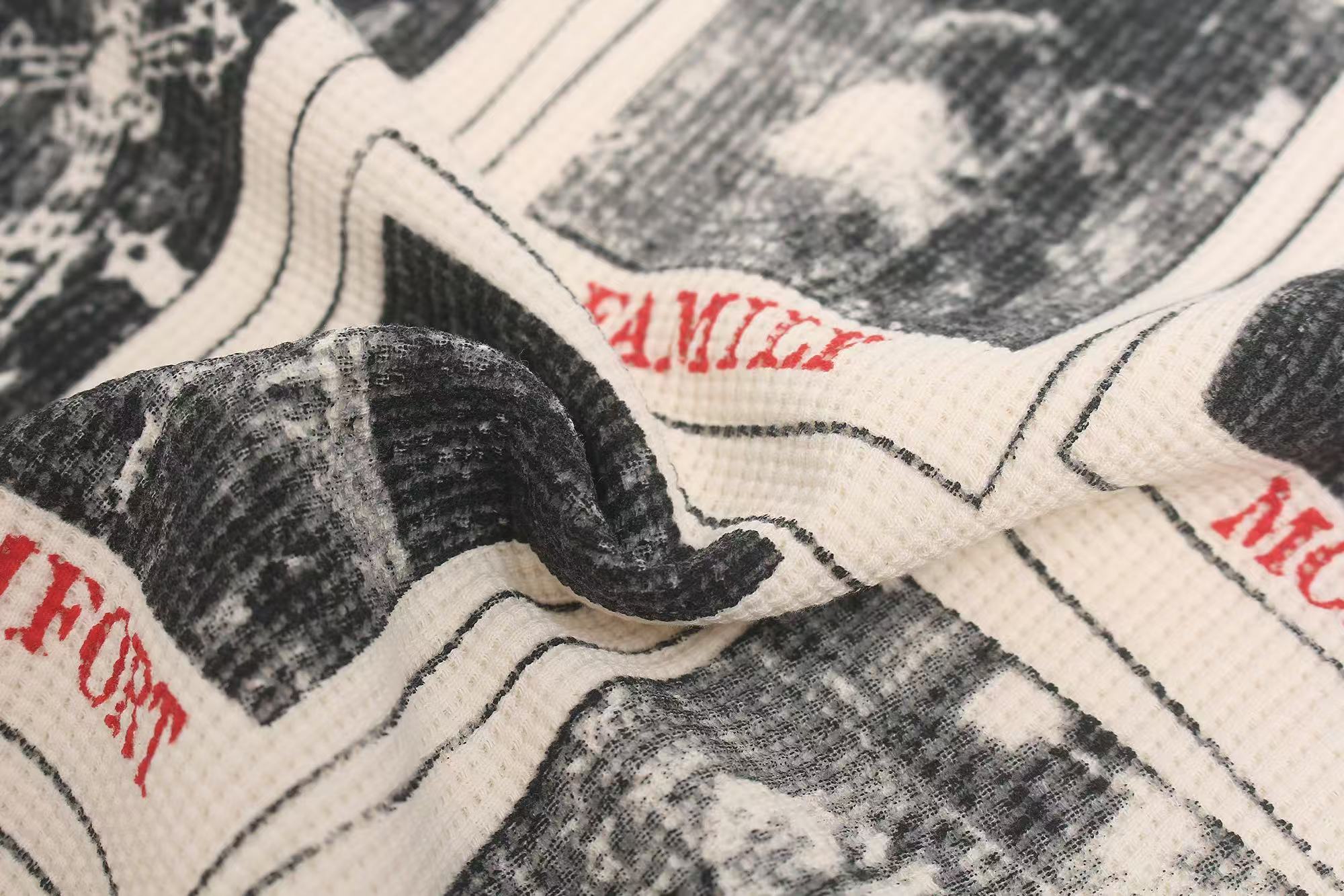 Camo Spliced Vintage Print Waffle Knit Long Sleeve