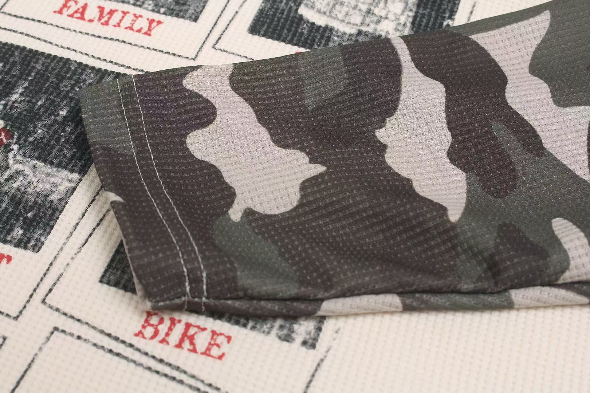 Camo Spliced Vintage Print Waffle Knit Long Sleeve
