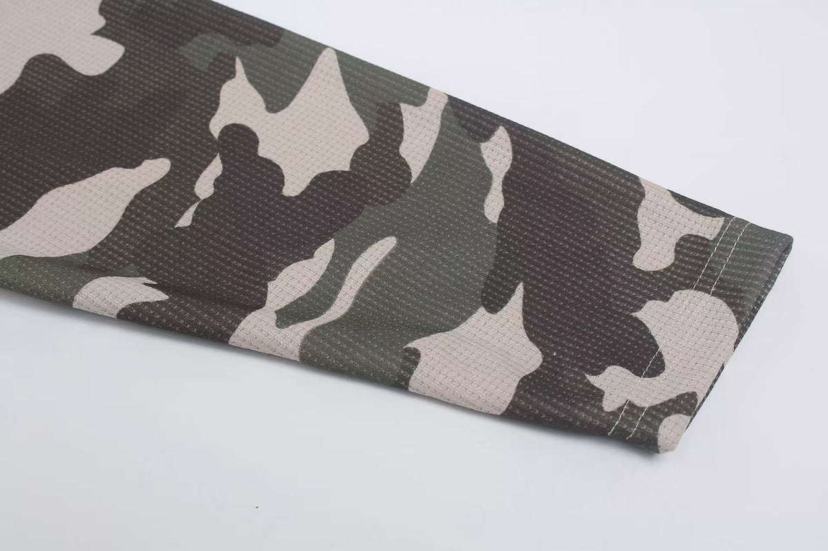 Camo Spliced Vintage Print Waffle Knit Long Sleeve