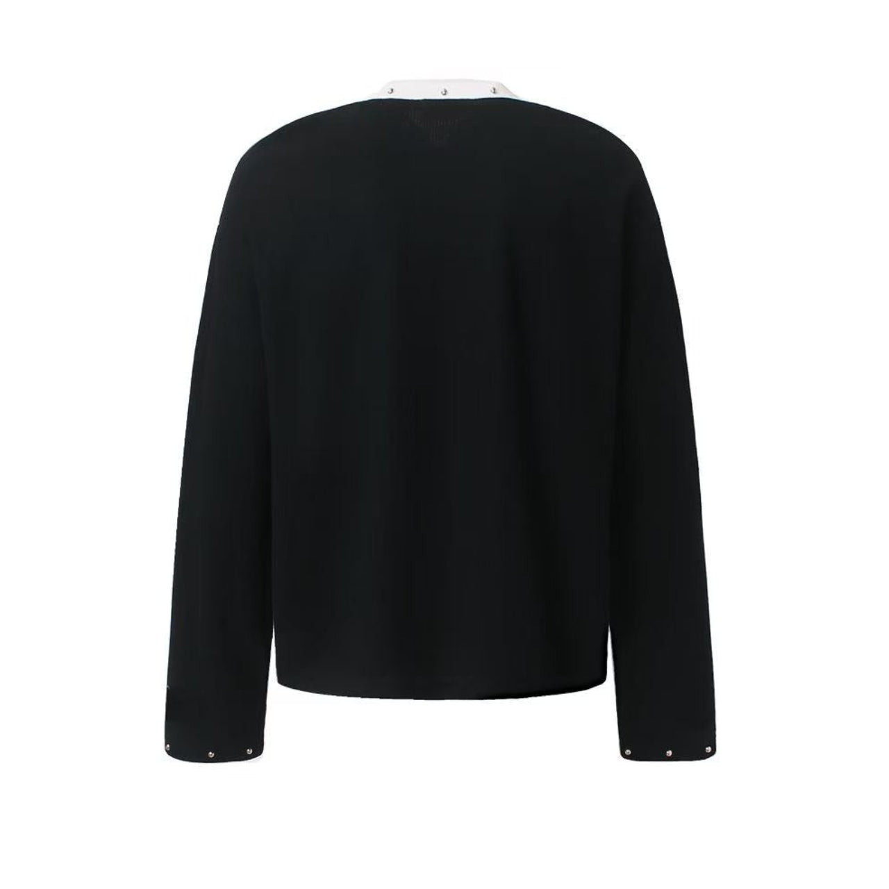 Rivet Collar Portrait Print Waffle Knit Long Sleeve