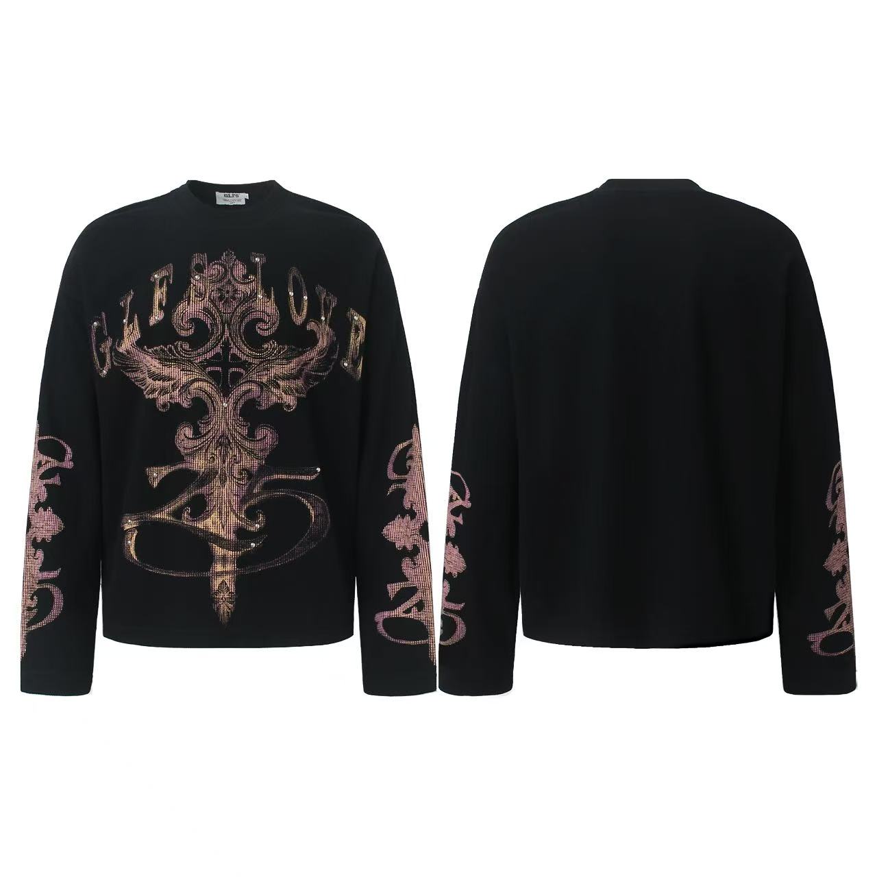 Studded Cross Print Waffle Knit Long Sleeve