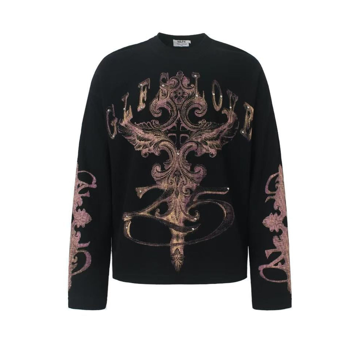 Studded Cross Print Waffle Knit Long Sleeve
