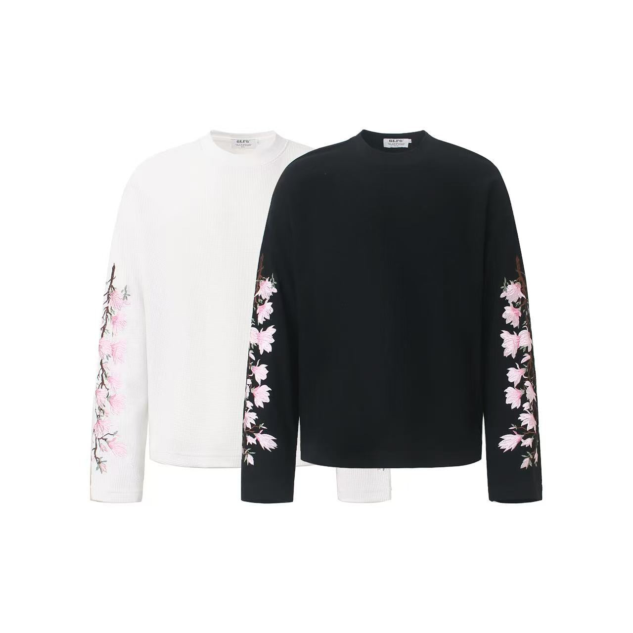 Floral Embroidery Print Waffle Knit Long Sleeve