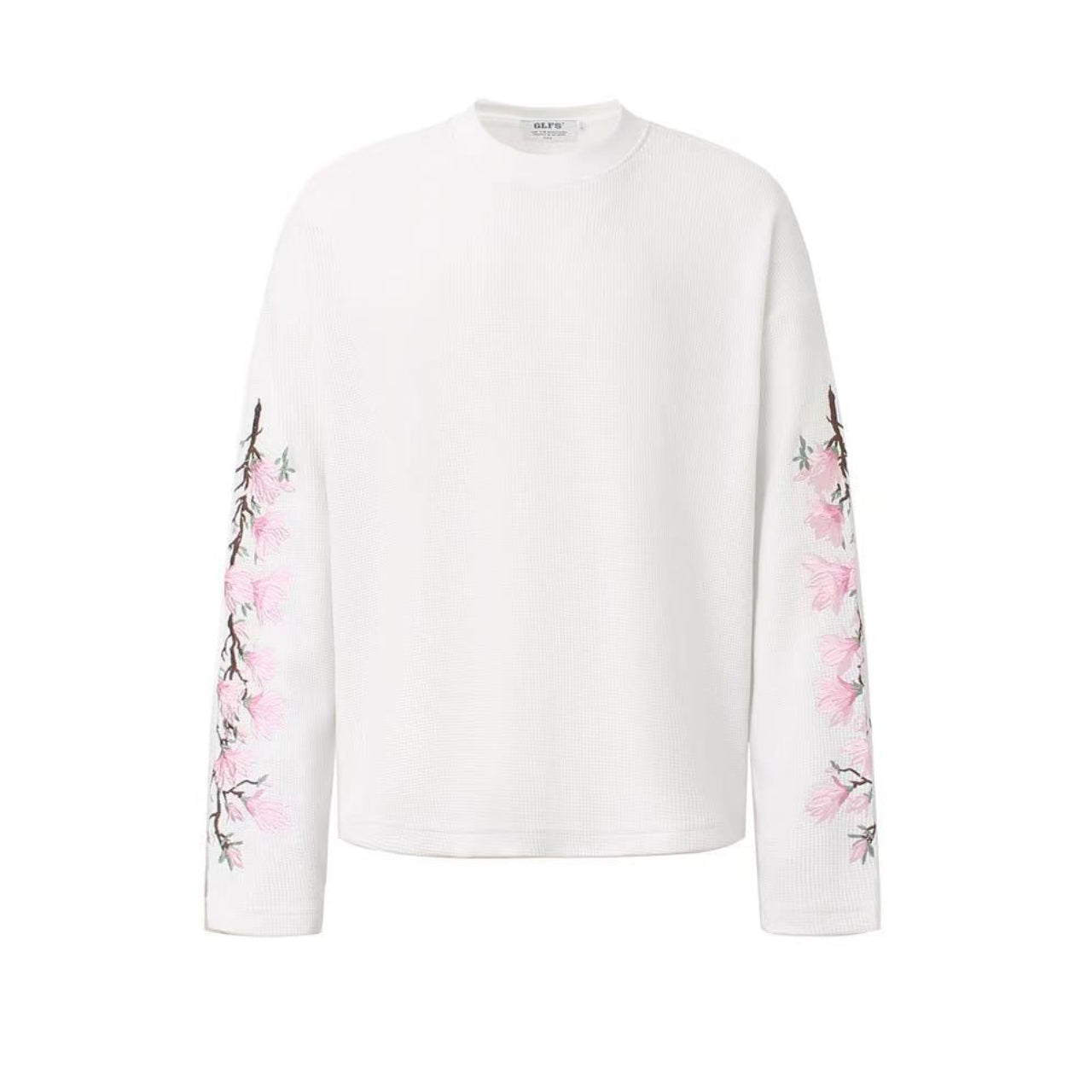 Floral Embroidery Print Waffle Knit Long Sleeve