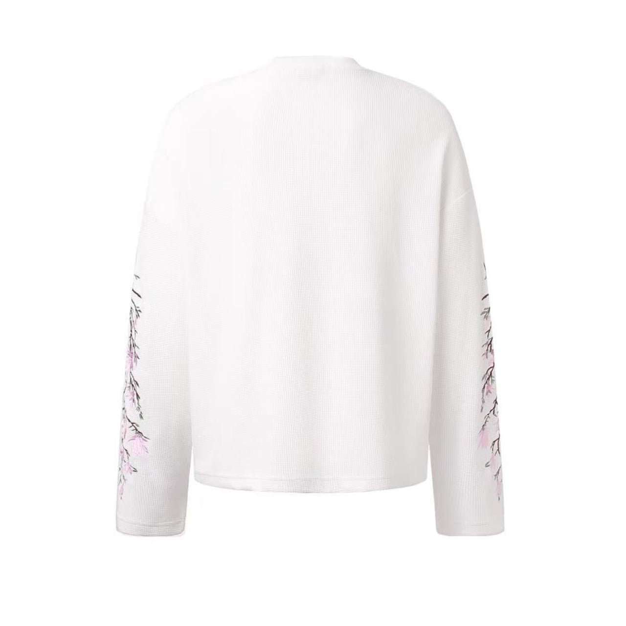 Floral Embroidery Print Waffle Knit Long Sleeve