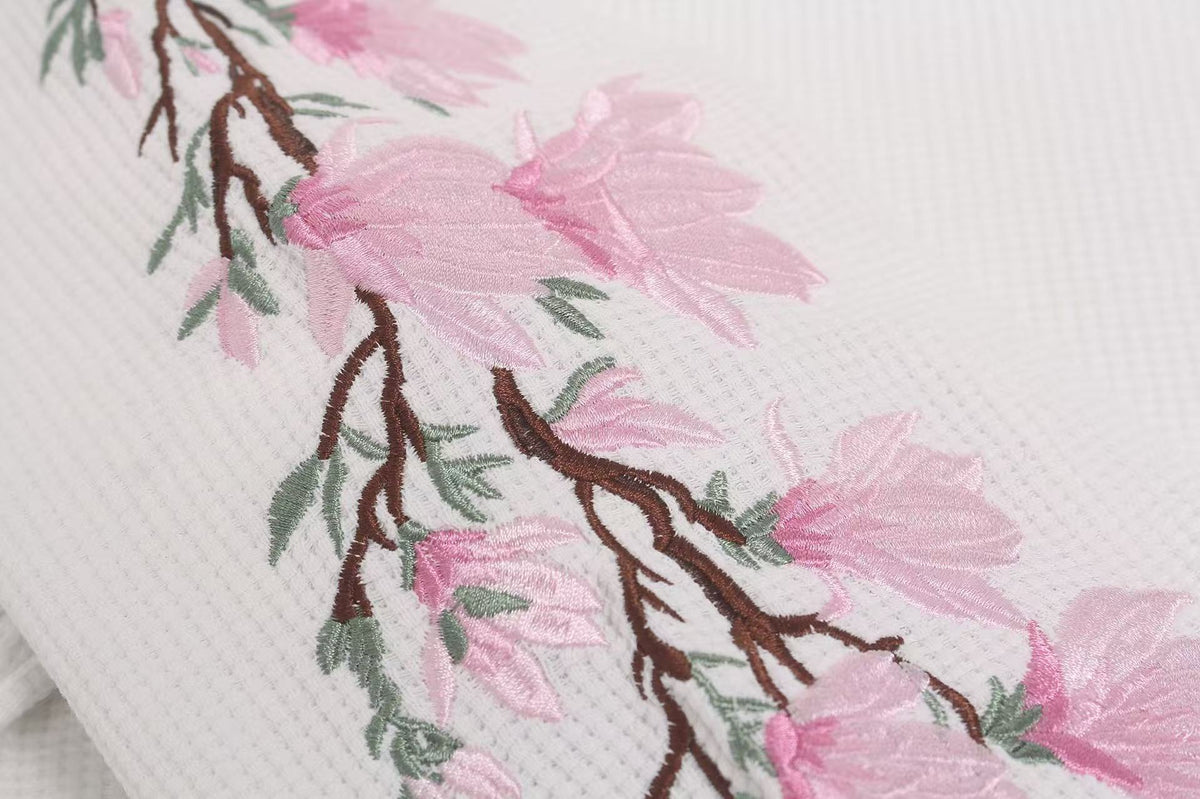 Floral Embroidery Print Waffle Knit Long Sleeve