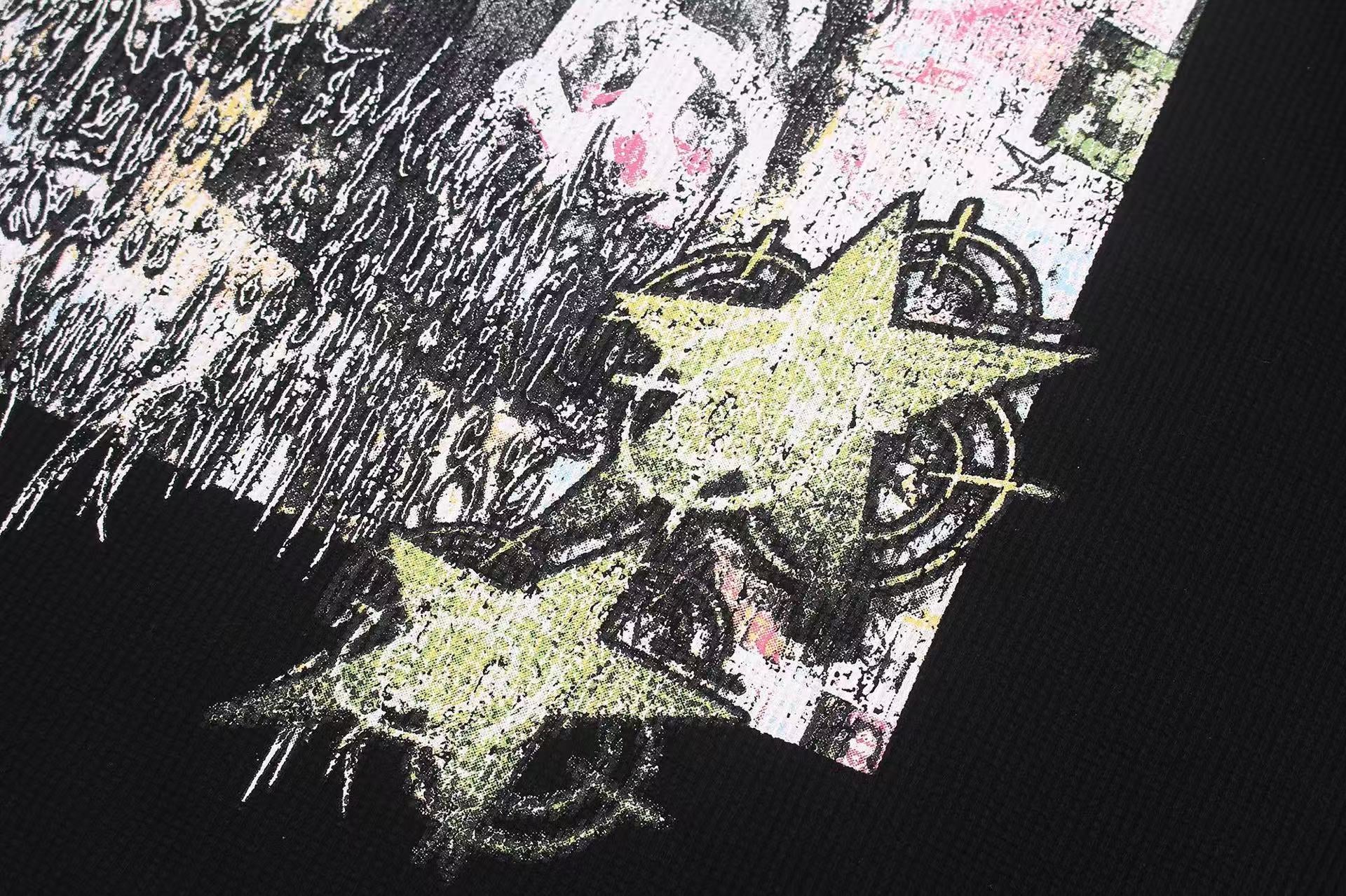 Studded Grunge Collage Portrait Print Waffle Knit Long Sleeve