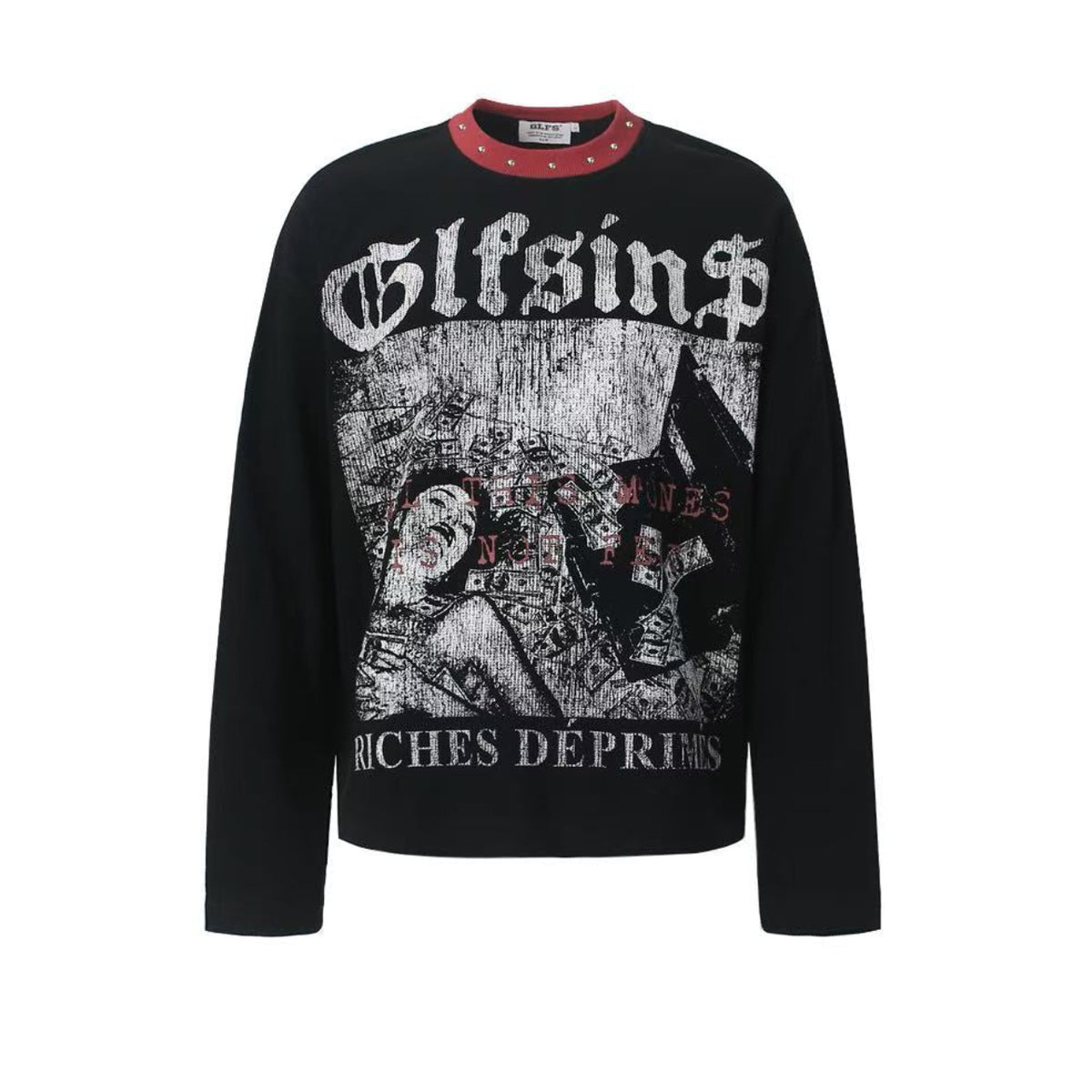 Rivet Contrast Collar Gothic Print Waffle Knit Long Sleeve