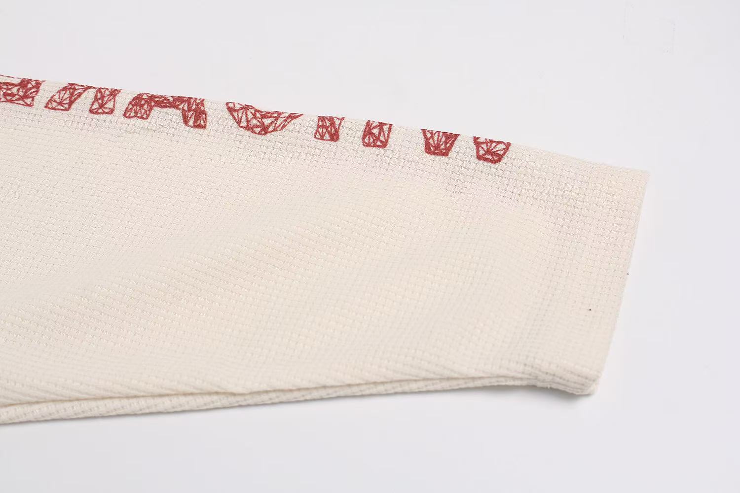 Streetwear Vintage Print Waffle Knit Long Sleeve